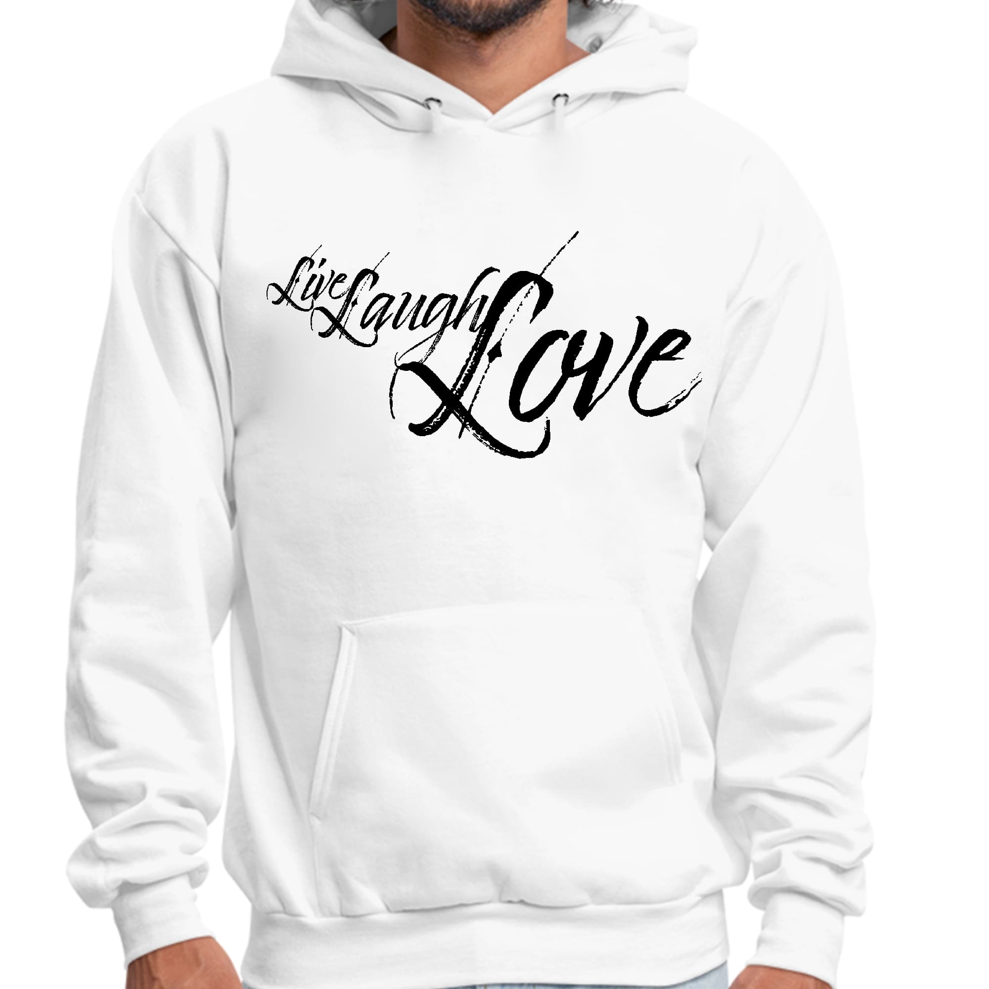 Mens Graphic Hoodie Live Laugh Love Black Illustration