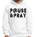 Mens Graphic Hoodie Pause and Pray Black Illustration