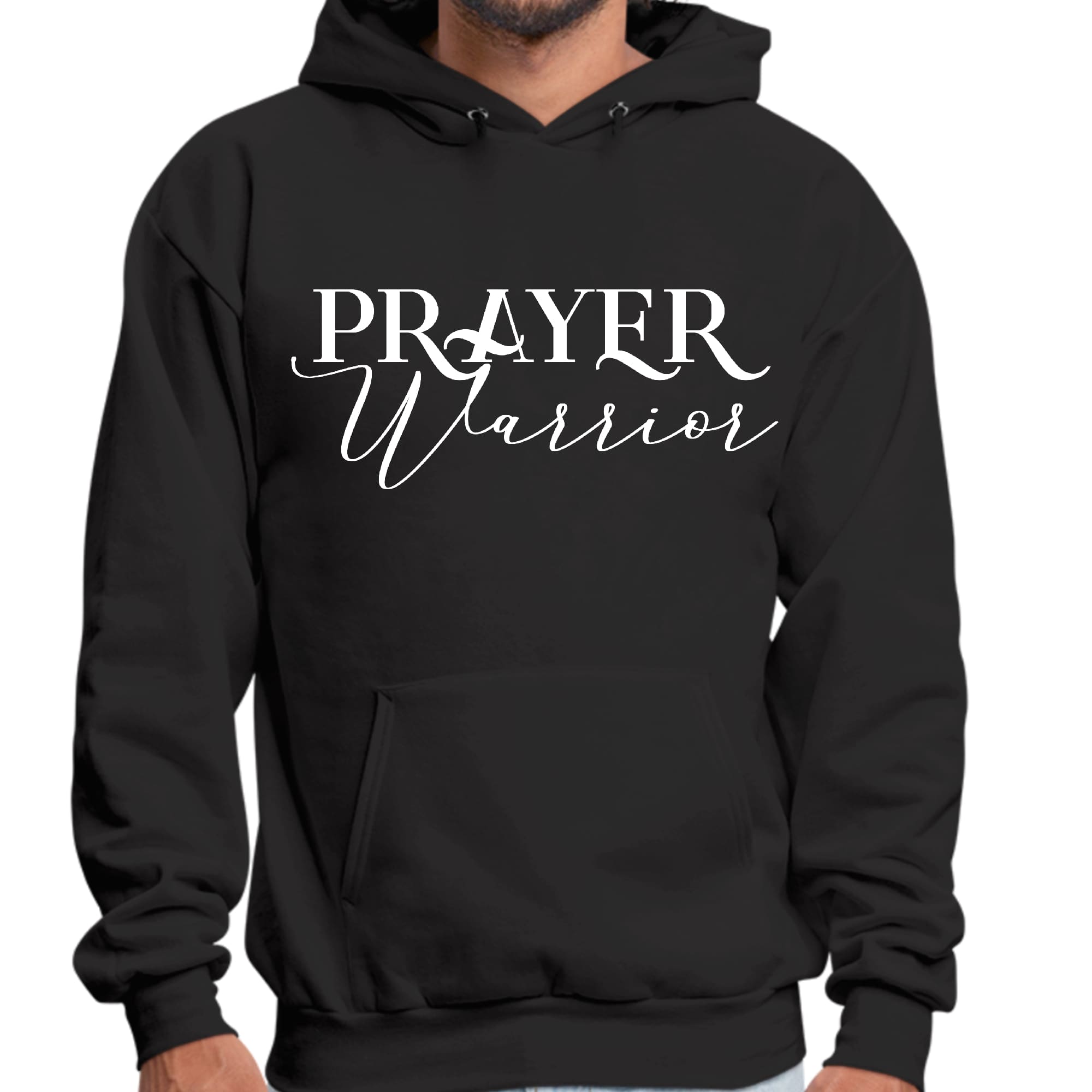 Mens Graphic Hoodie Prayer Warrior Script Style Illustration