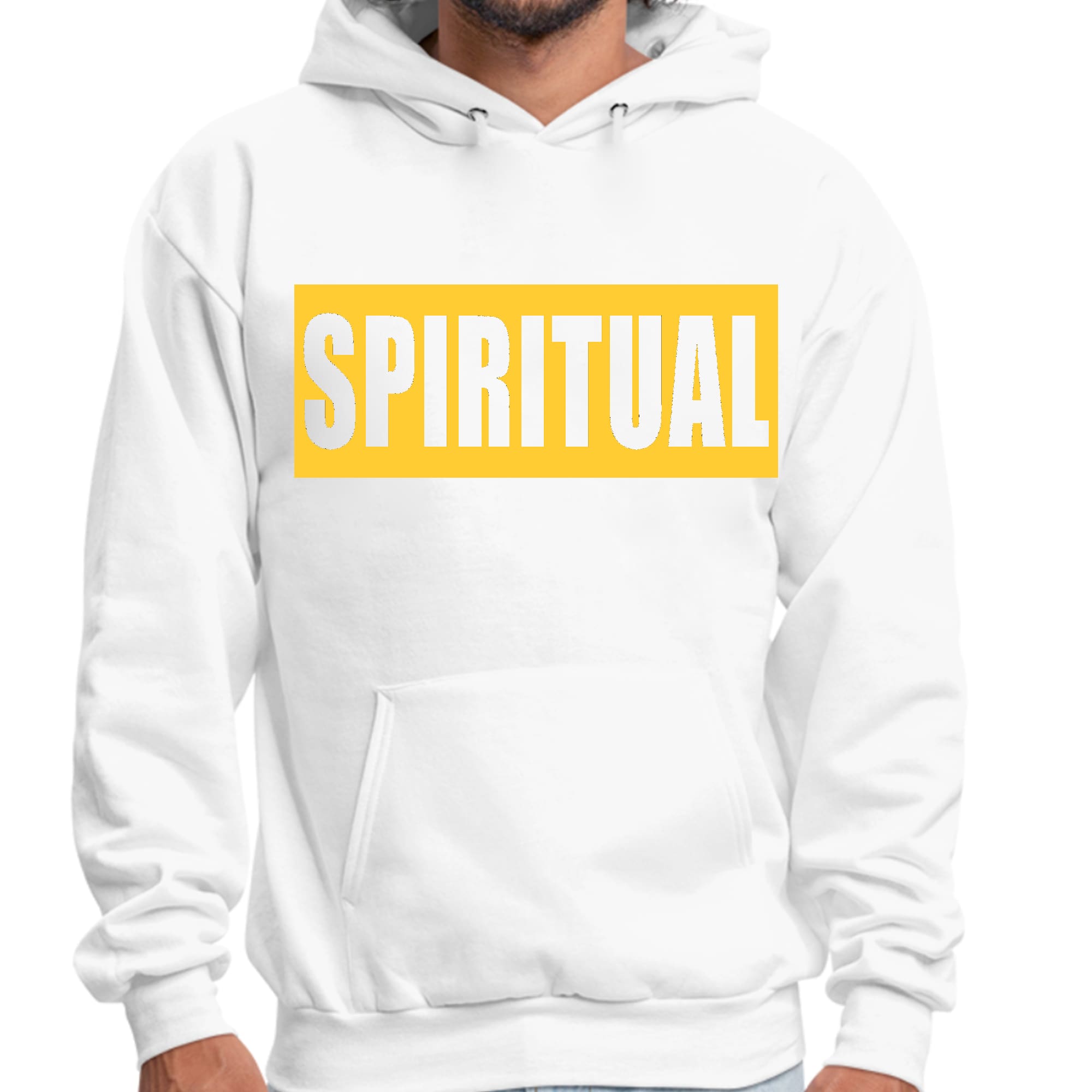 Mens Graphic Hoodie Spiritual Yellow Gold Colorblock Illustration
