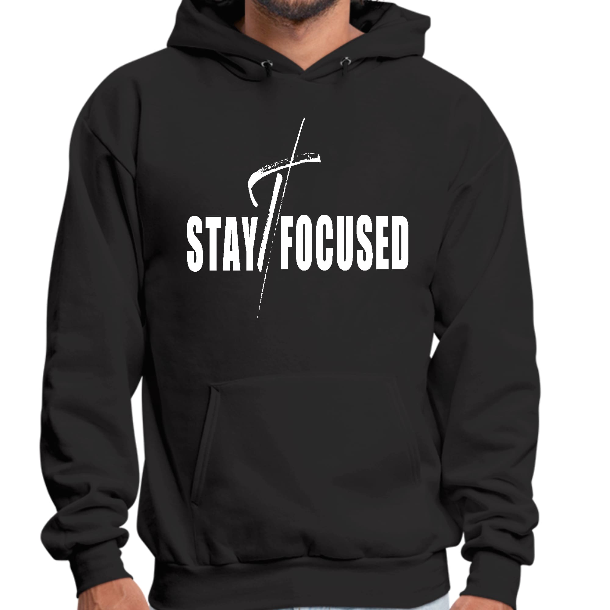 Mens Graphic Hoodie Stay Focused White Print