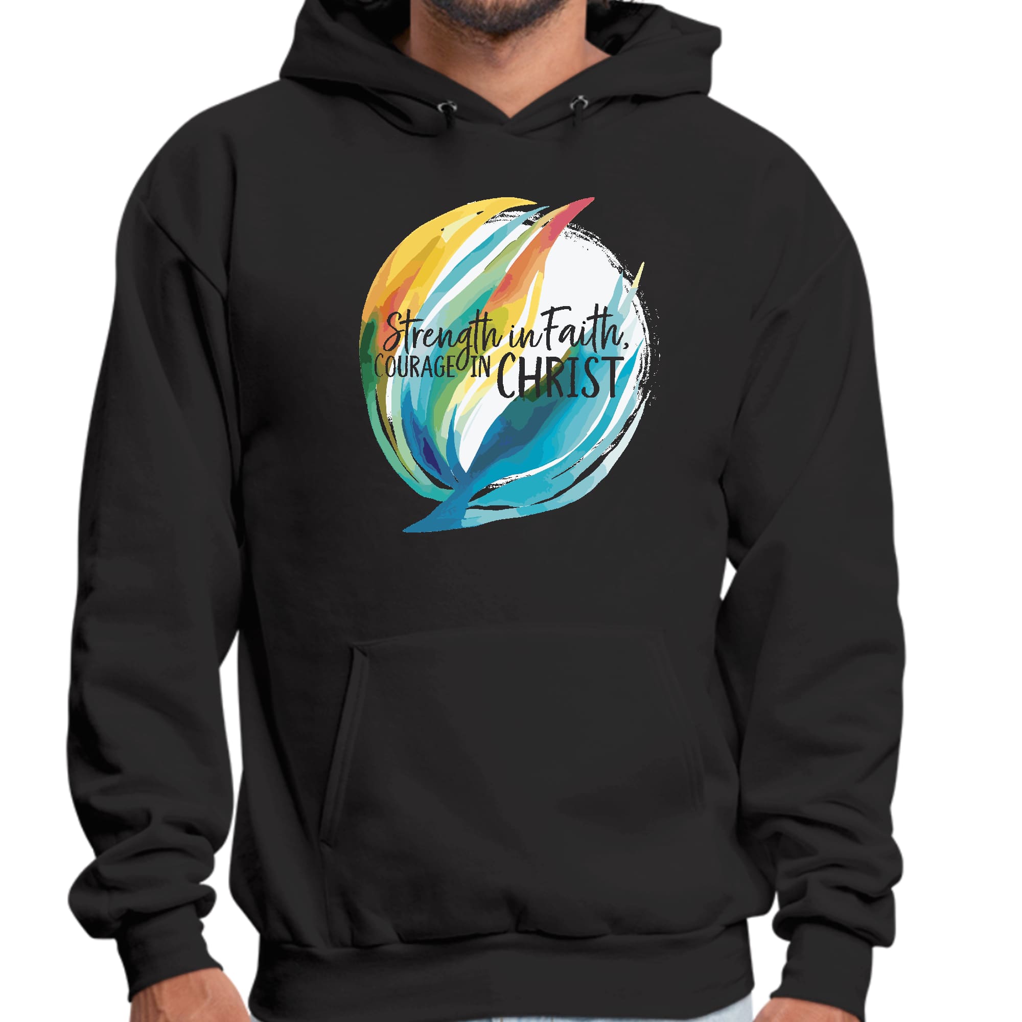 Mens Graphic Hoodie Strength in Faith - Courage in Christ