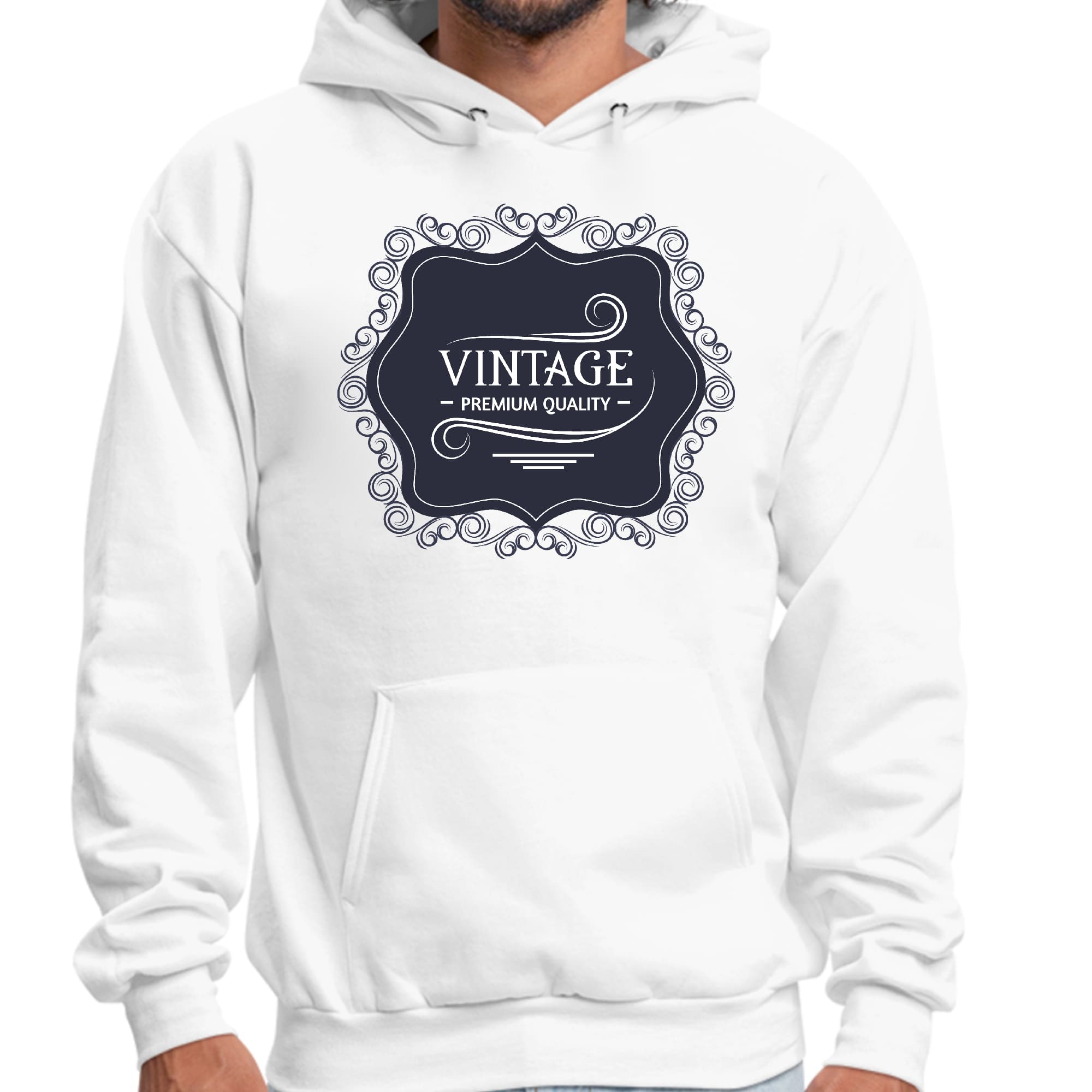 Mens Graphic Hoodie Vintage Premium Quality Black White Illustration