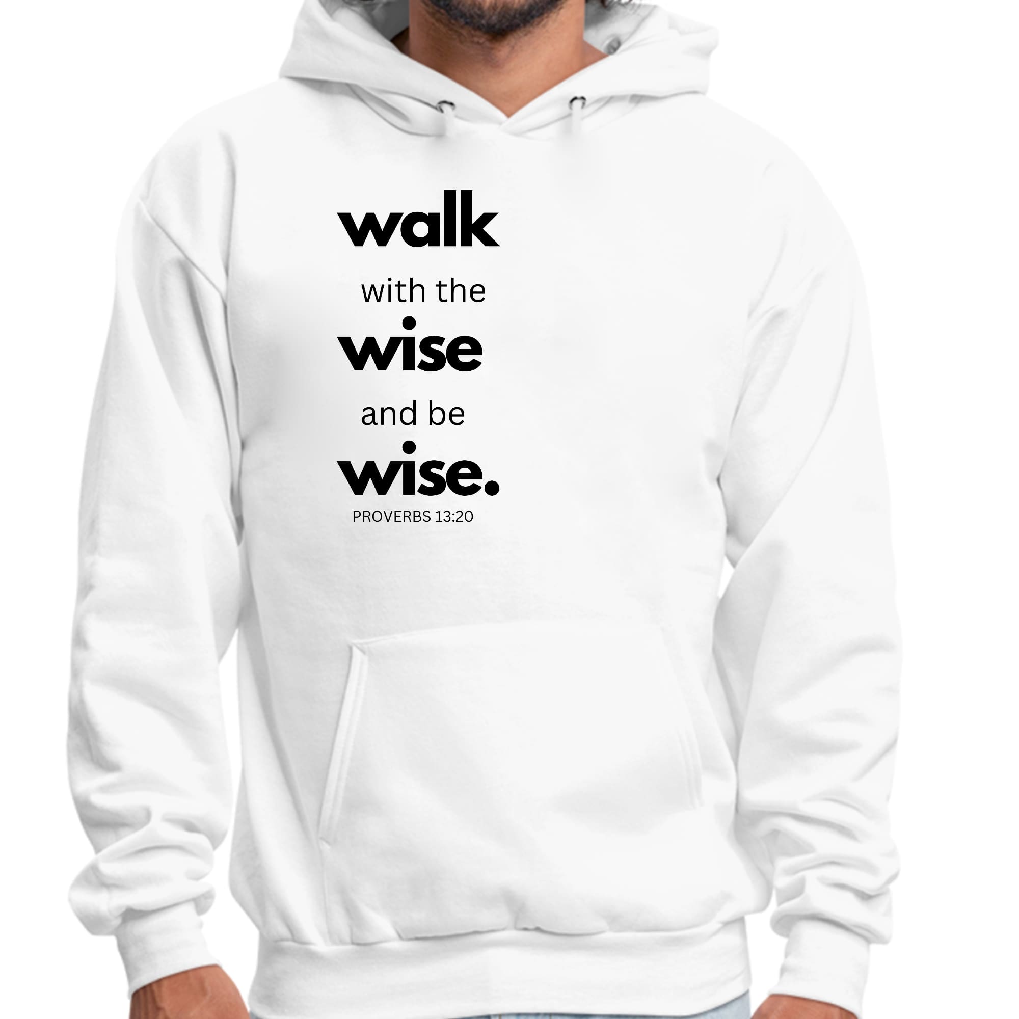 Mens Graphic Hoodie Walk with the Wise and be Wise Black Illustration