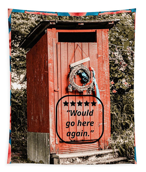 5 Star Rated Rustic Outhouse with Wreath - Tapestry