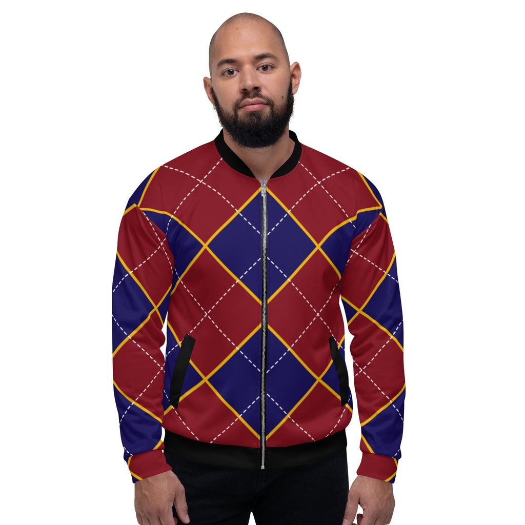 Bomber Jacket for Men - Red and Blue Argyle Pattern