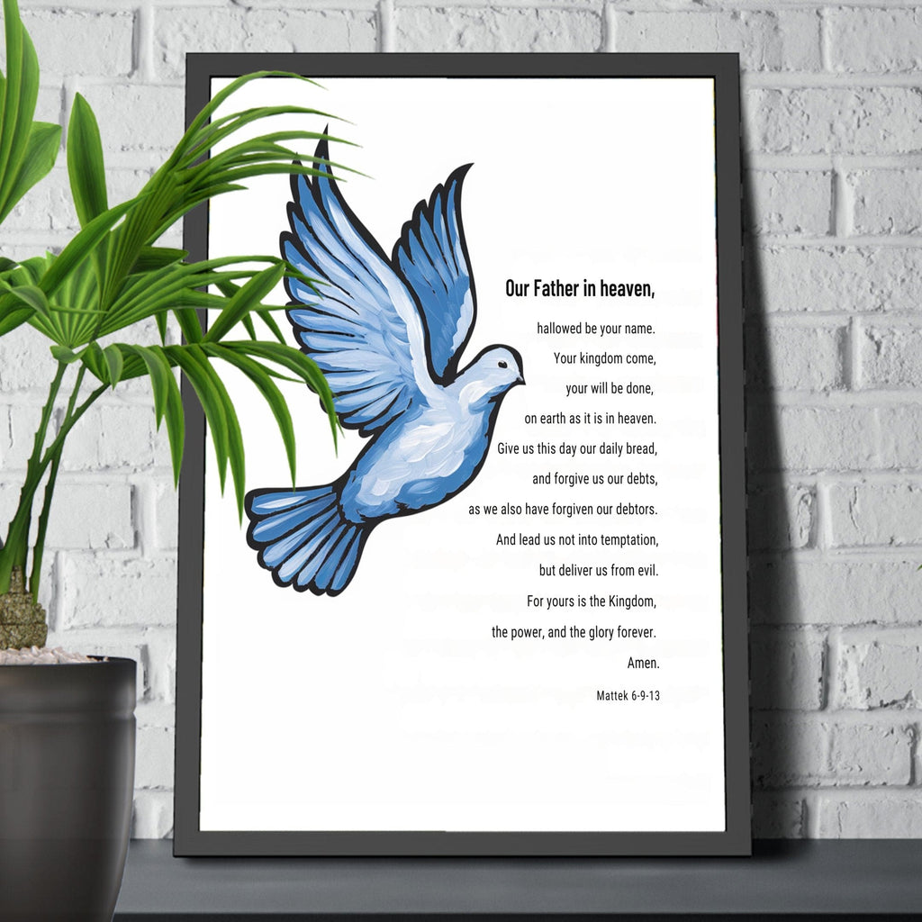 Wall Decor Giclee Poster Art Print - our Father Bible Verse - Dove Illustration
