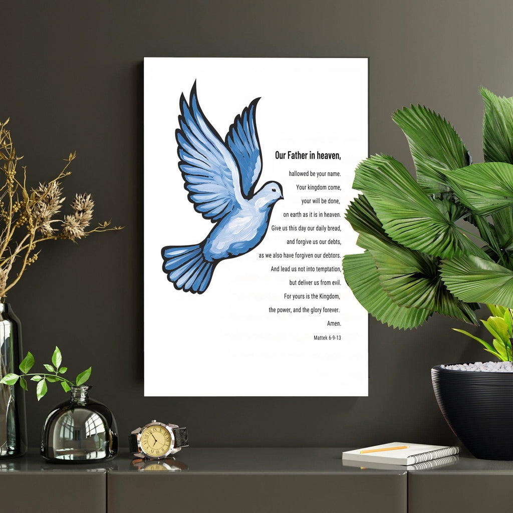 Wall Decor Giclee Poster Art Print - our Father Bible Verse - Dove Illustration