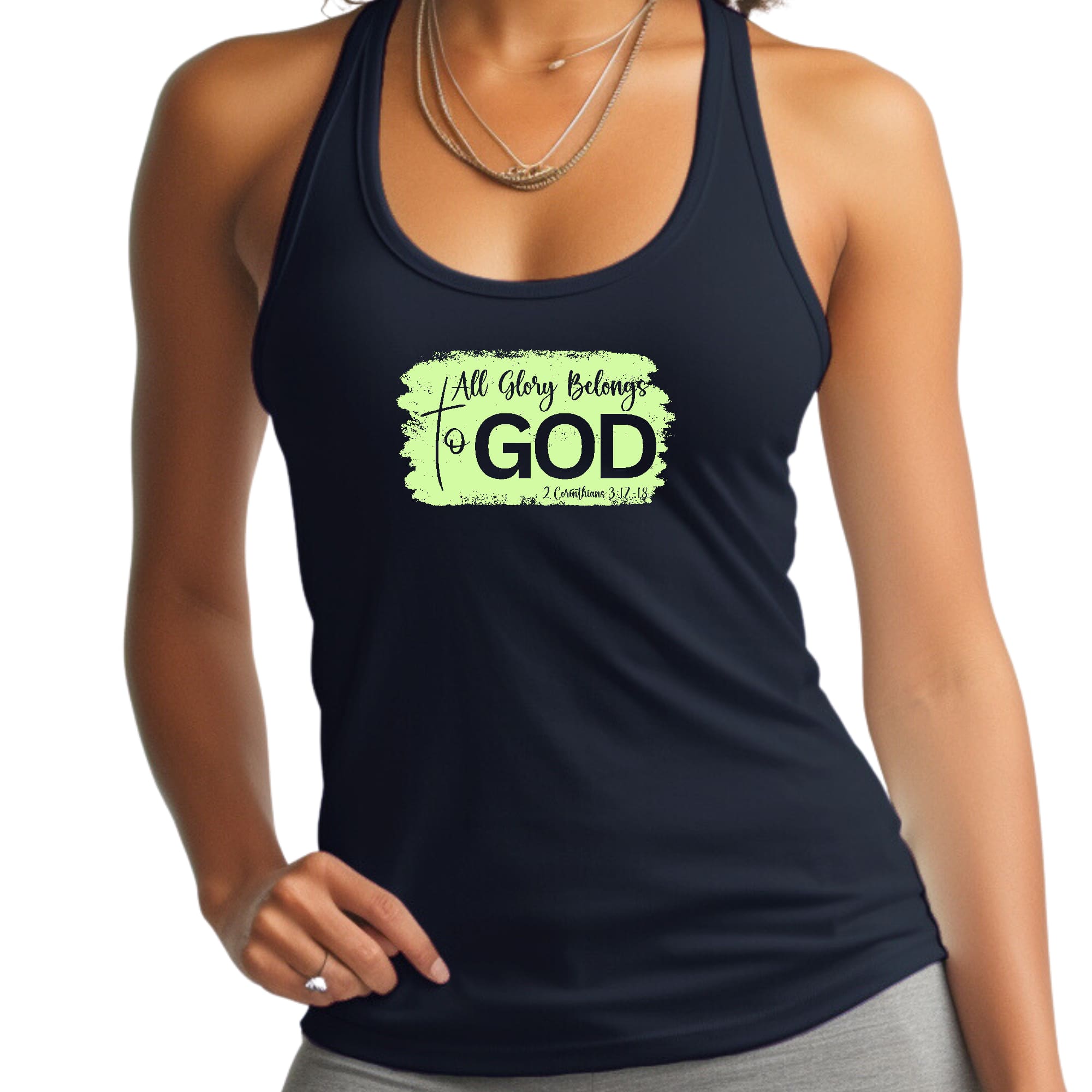 Womens Fitness Tank Top Graphic T-shirt - All Glory Belongs to God