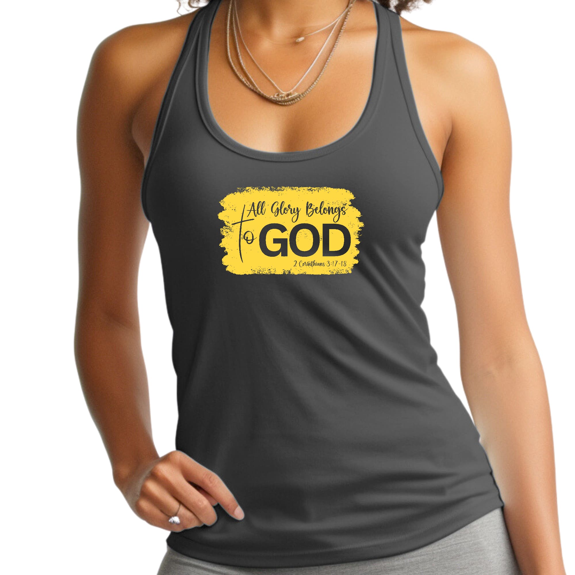 Womens Fitness Tank Top Graphic T-shirt - All Glory Belongs to God