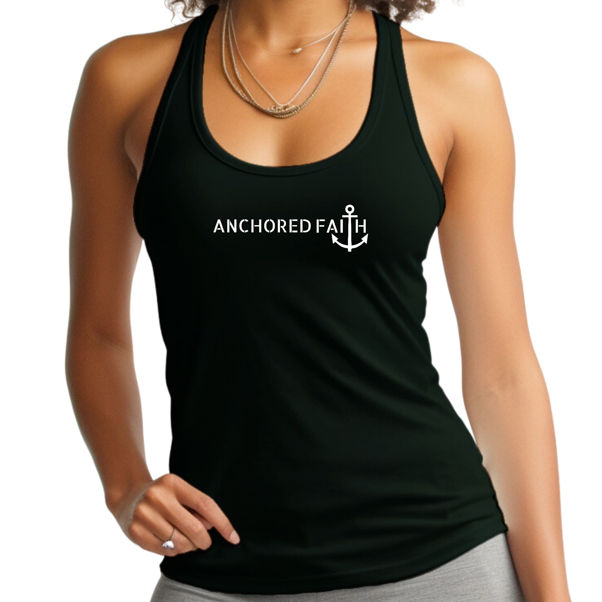 Womens Fitness Tank Top Graphic T-shirt Anchored Faith Print