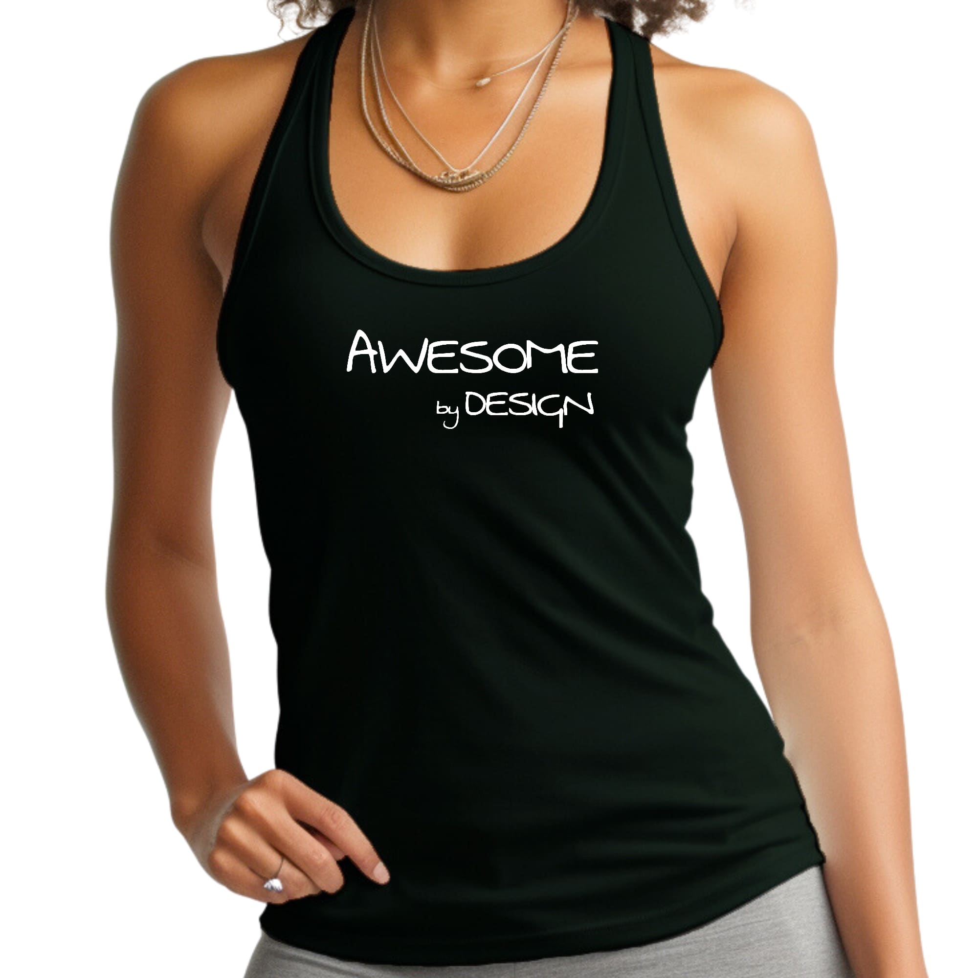 Womens Fitness Tank Top Graphic T-shirt Awesome by Design White Print