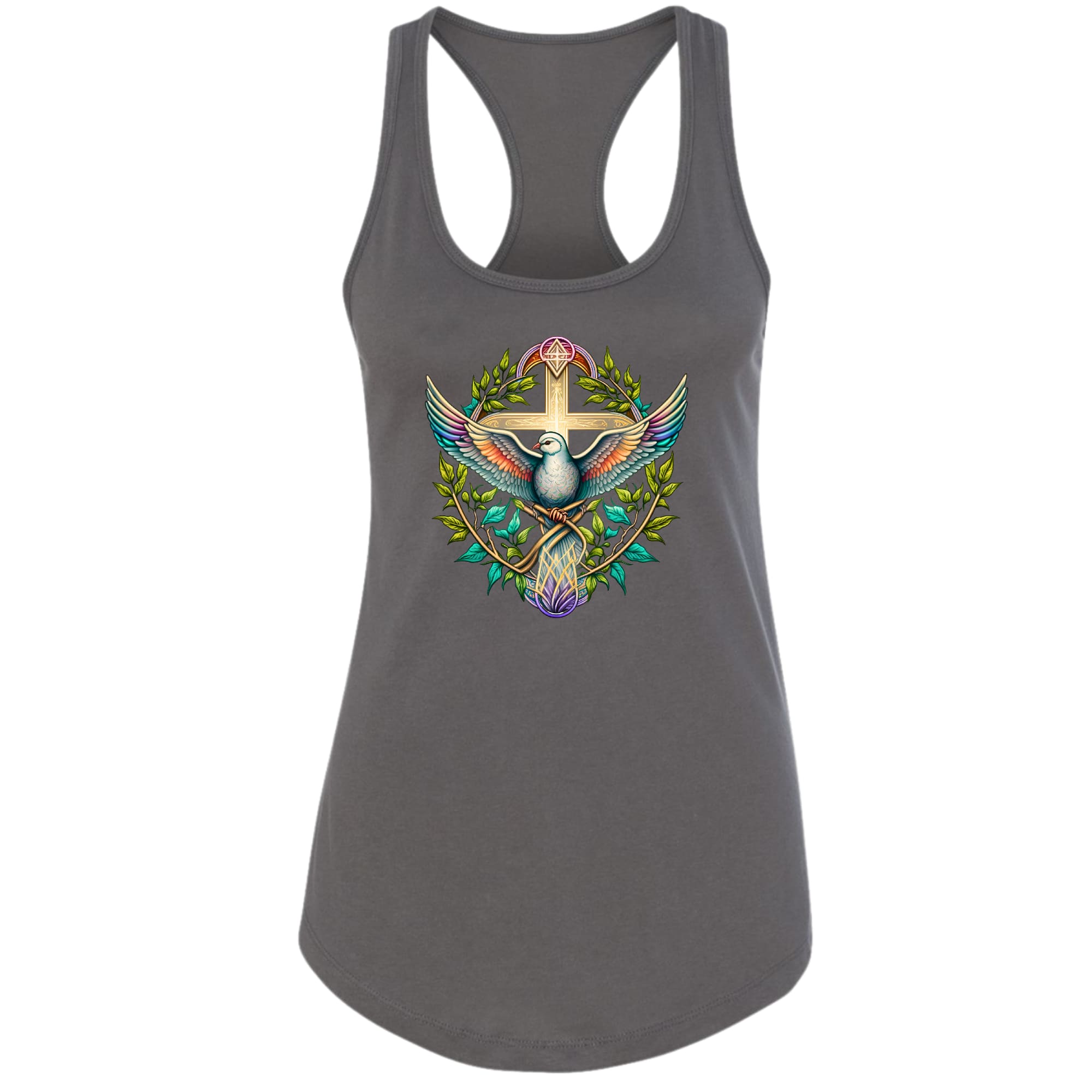 Womens Fitness Tank Top Graphic T-shirt - Blue Green Multicolor Dove