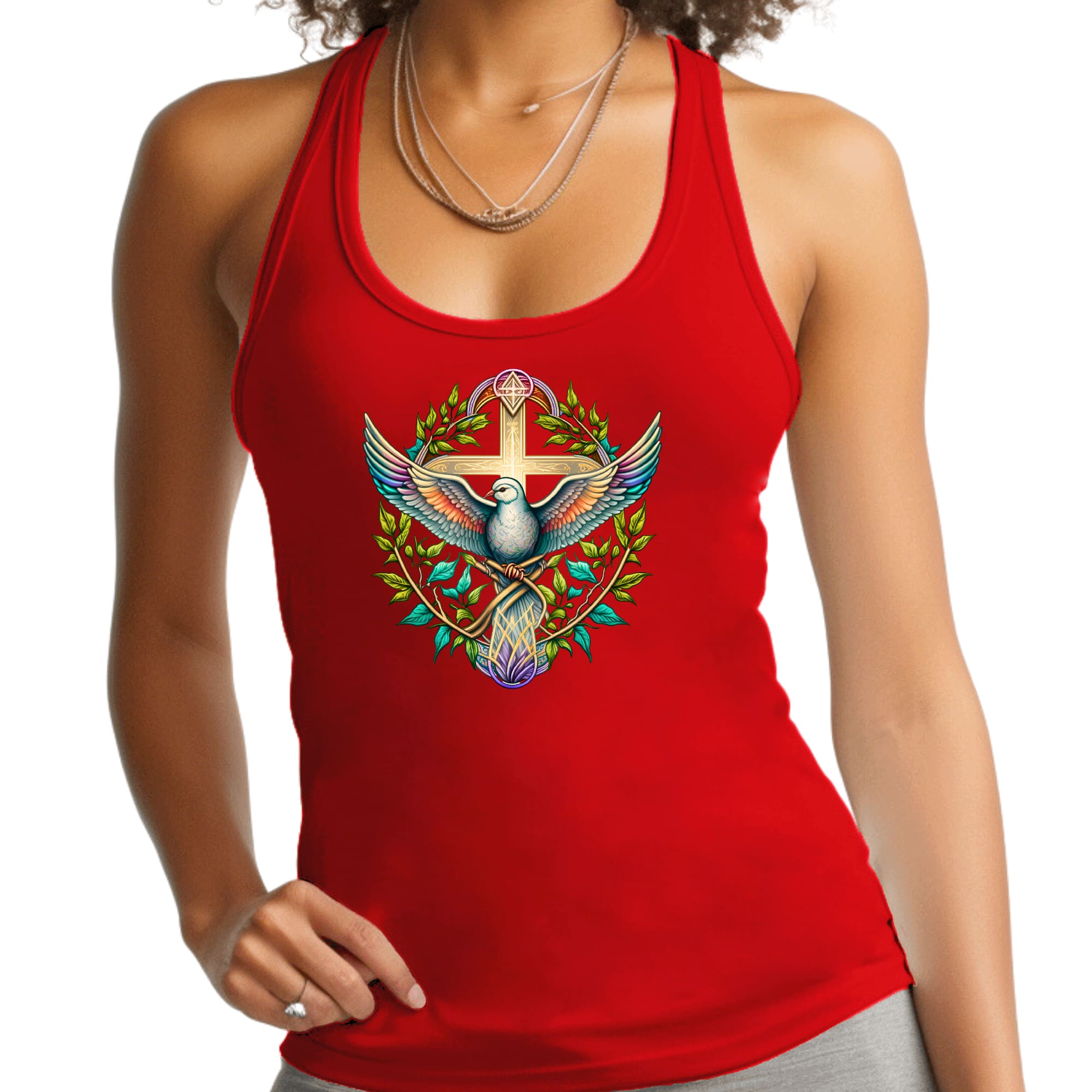 Womens Fitness Tank Top Graphic T-shirt - Blue Green Multicolor Dove