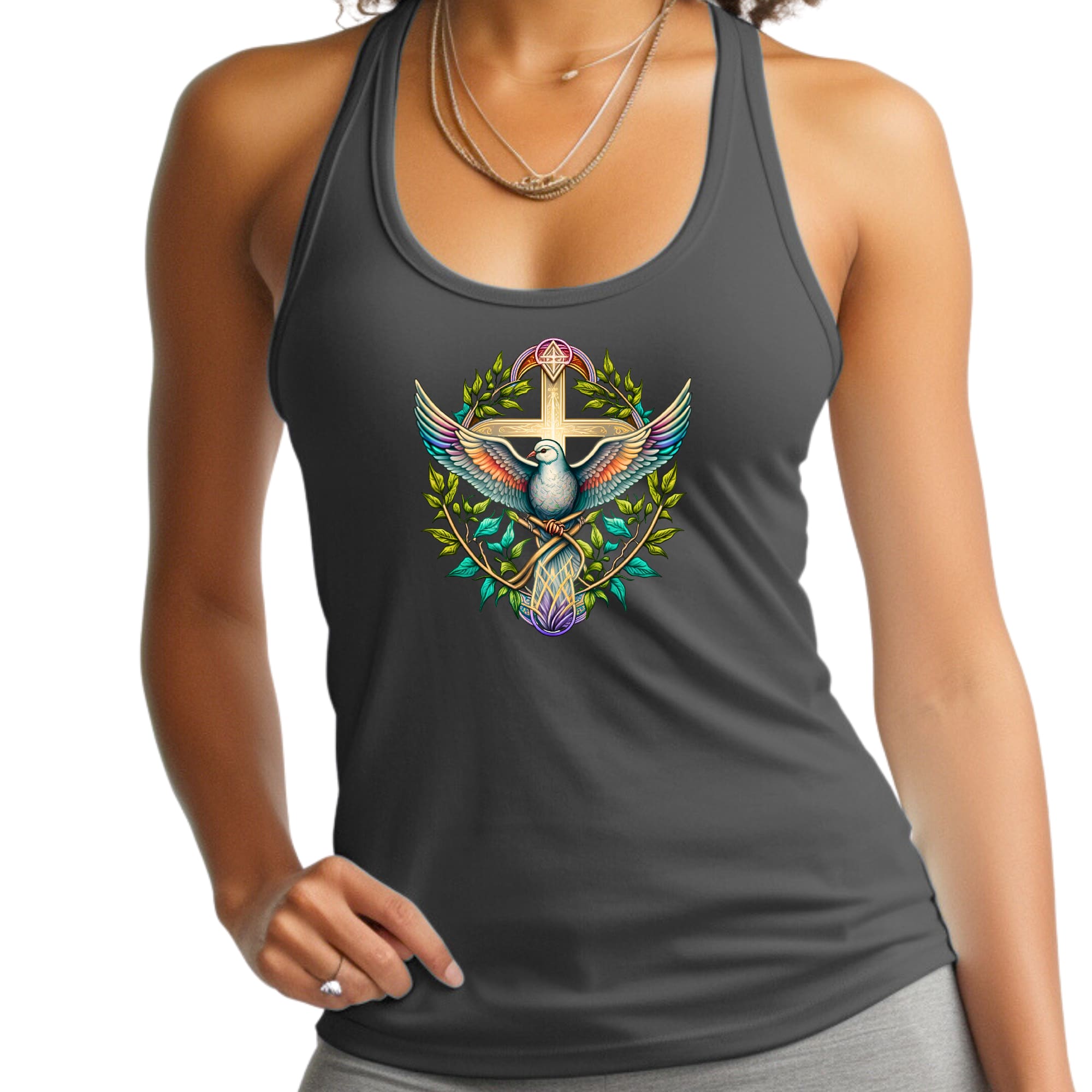 Womens Fitness Tank Top Graphic T-shirt - Blue Green Multicolor Dove