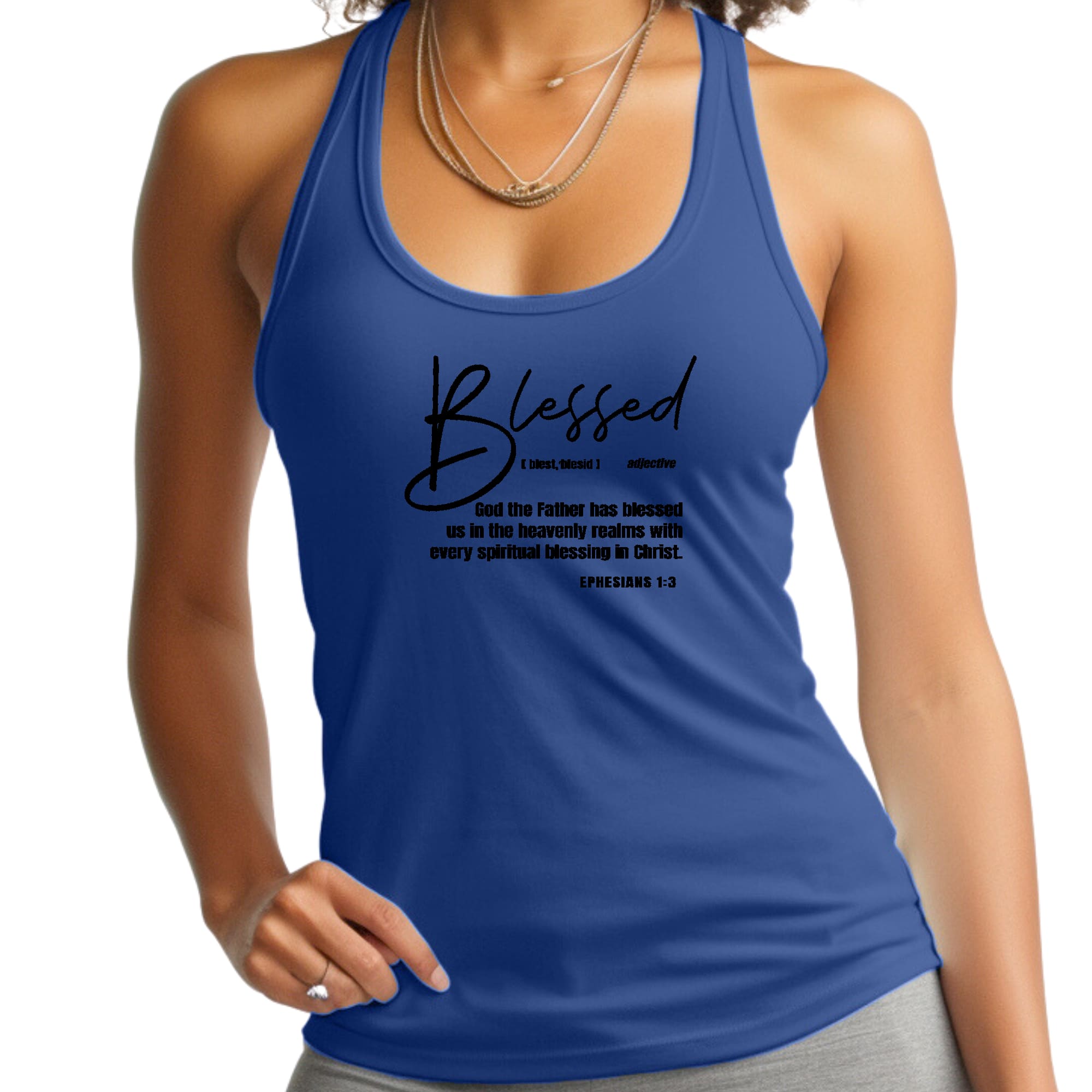 Womens Fitness Tank Top Graphic T-shirt - Ephesians - Blessed