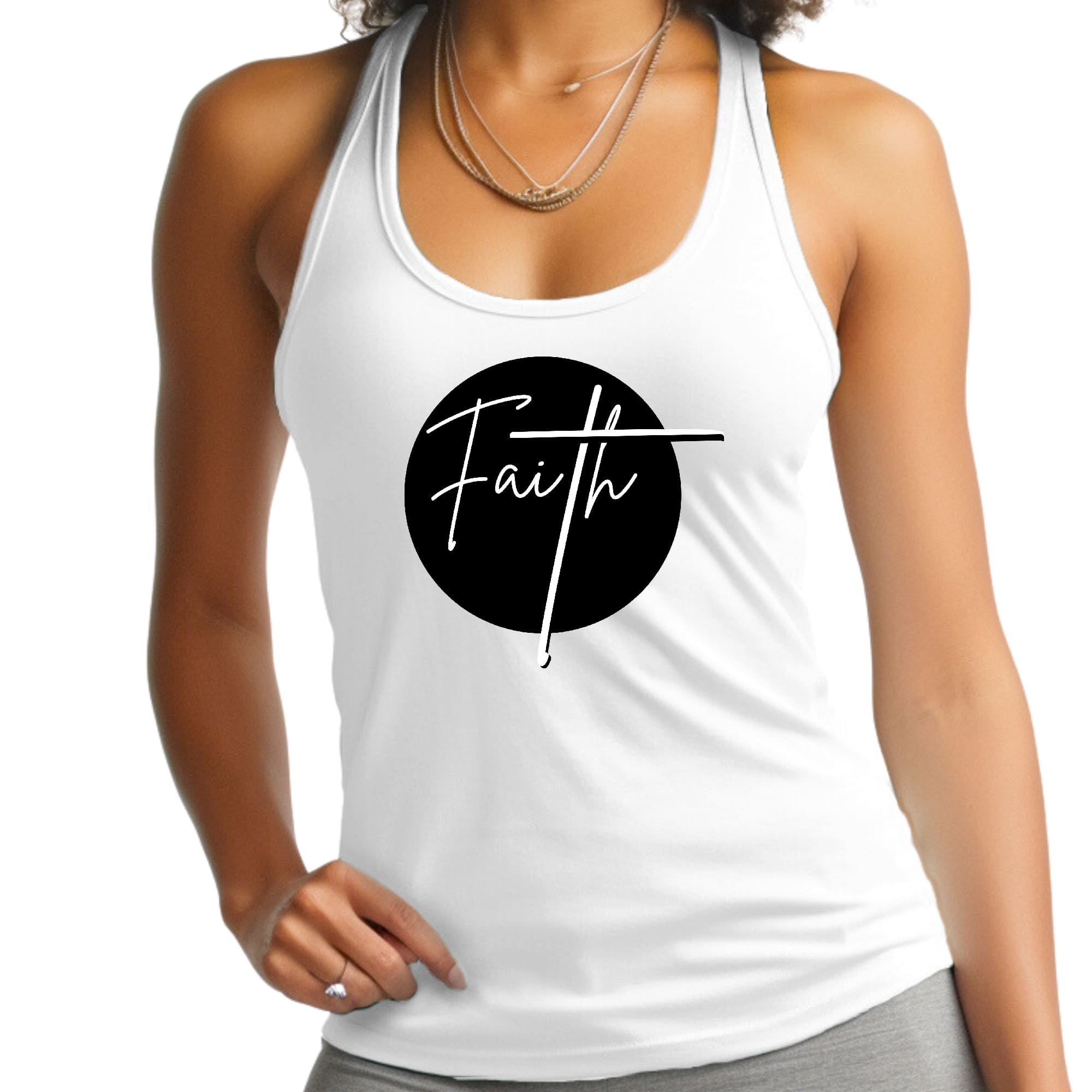 Womens Fitness Tank Top Graphic T-shirt - Faith Print