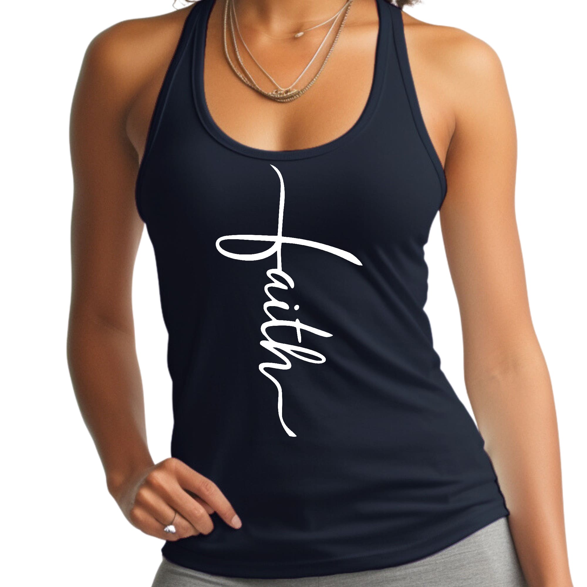 Womens Fitness Tank Top Graphic T-shirt Faith Script Cross