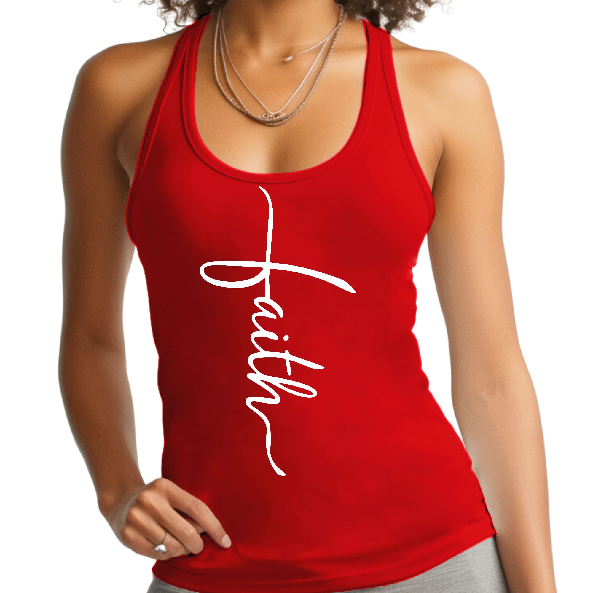 Womens Fitness Tank Top Graphic T-shirt Faith Script Cross