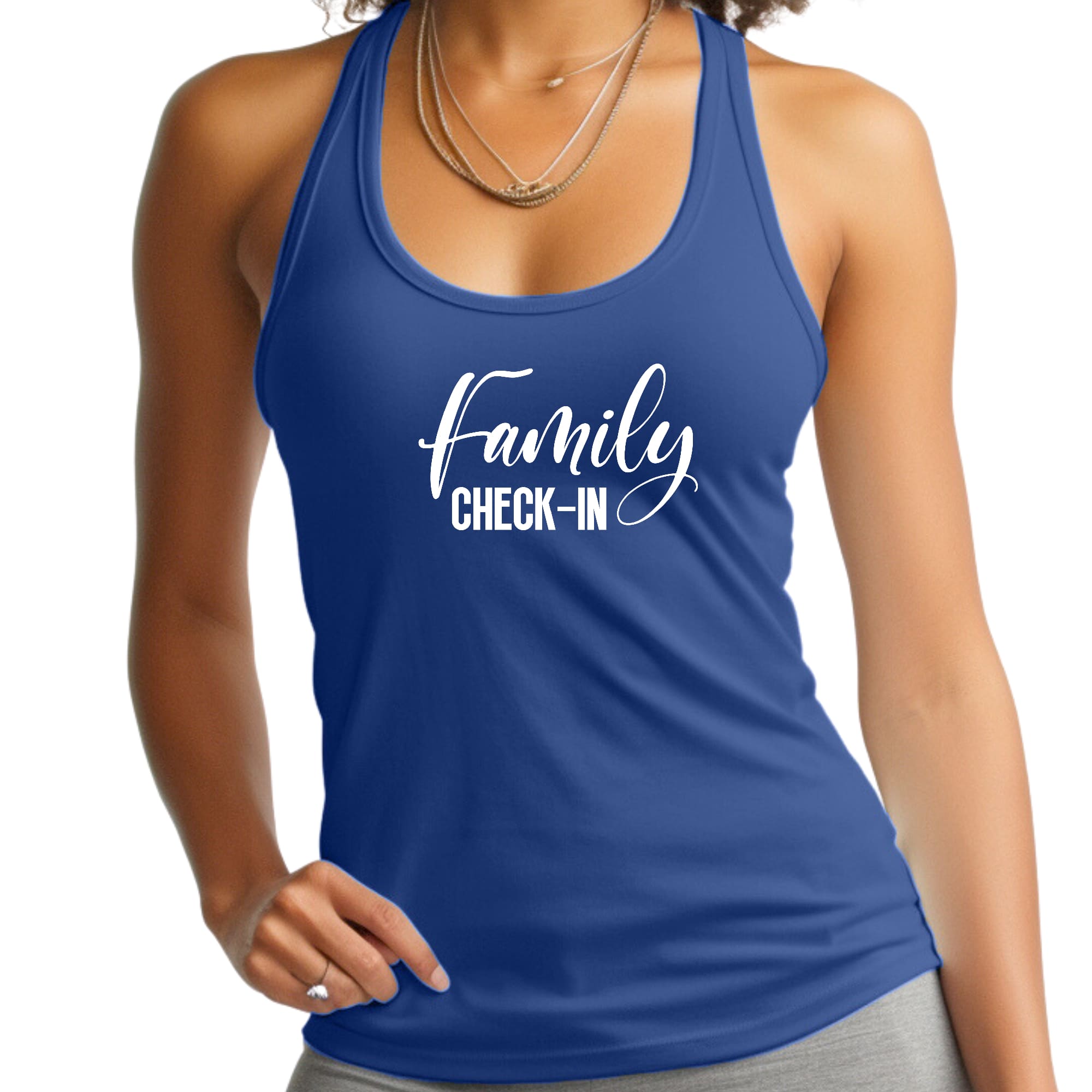 Womens Fitness Tank Top Graphic T-shirt Family Check-in Illustration