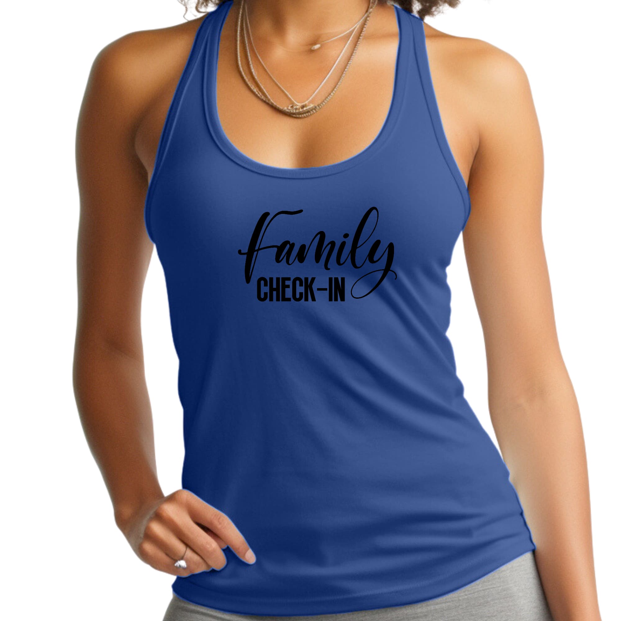 Womens Fitness Tank Top Graphic T-shirt - Family Check-in Illustration