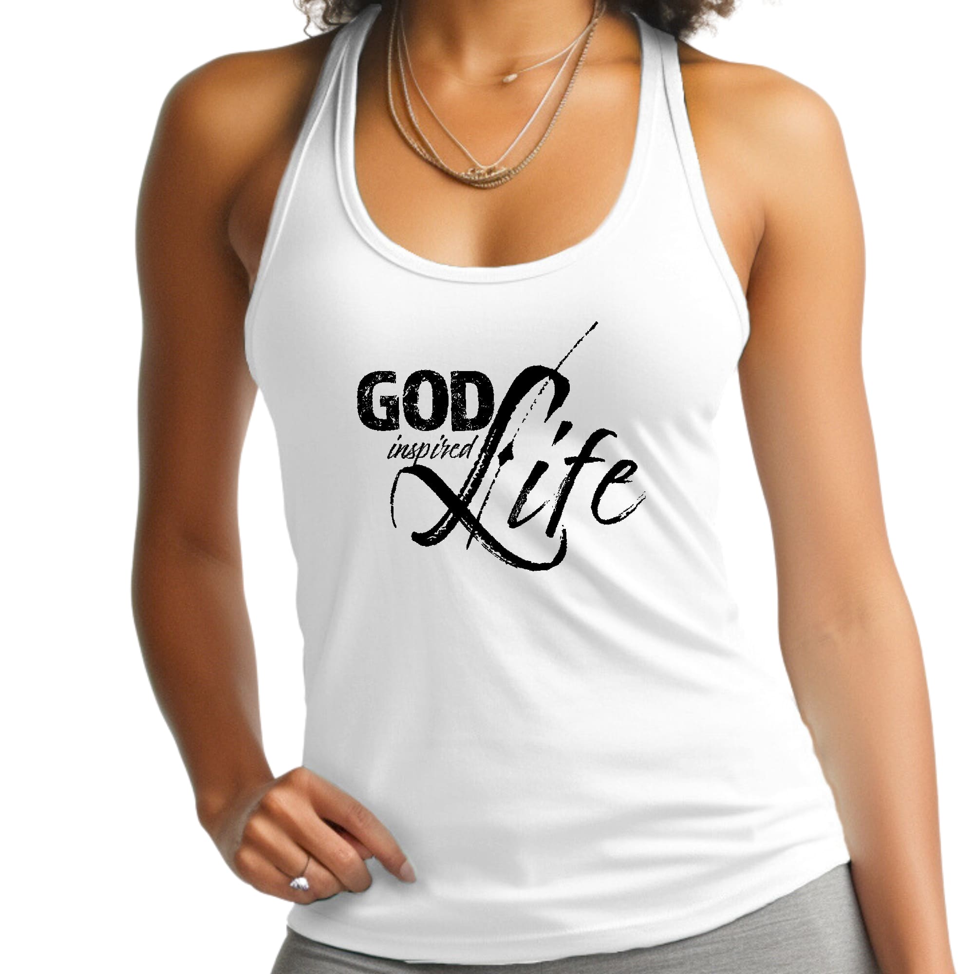 Womens Fitness Tank Top Graphic T-shirt - God Inspired Life Black