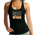 Womens Fitness Tank Top Graphic T-shirt - God @ Work Brown and Orange