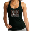 Womens Fitness Tank Top Graphic T-shirt - God @ Work Brown and White