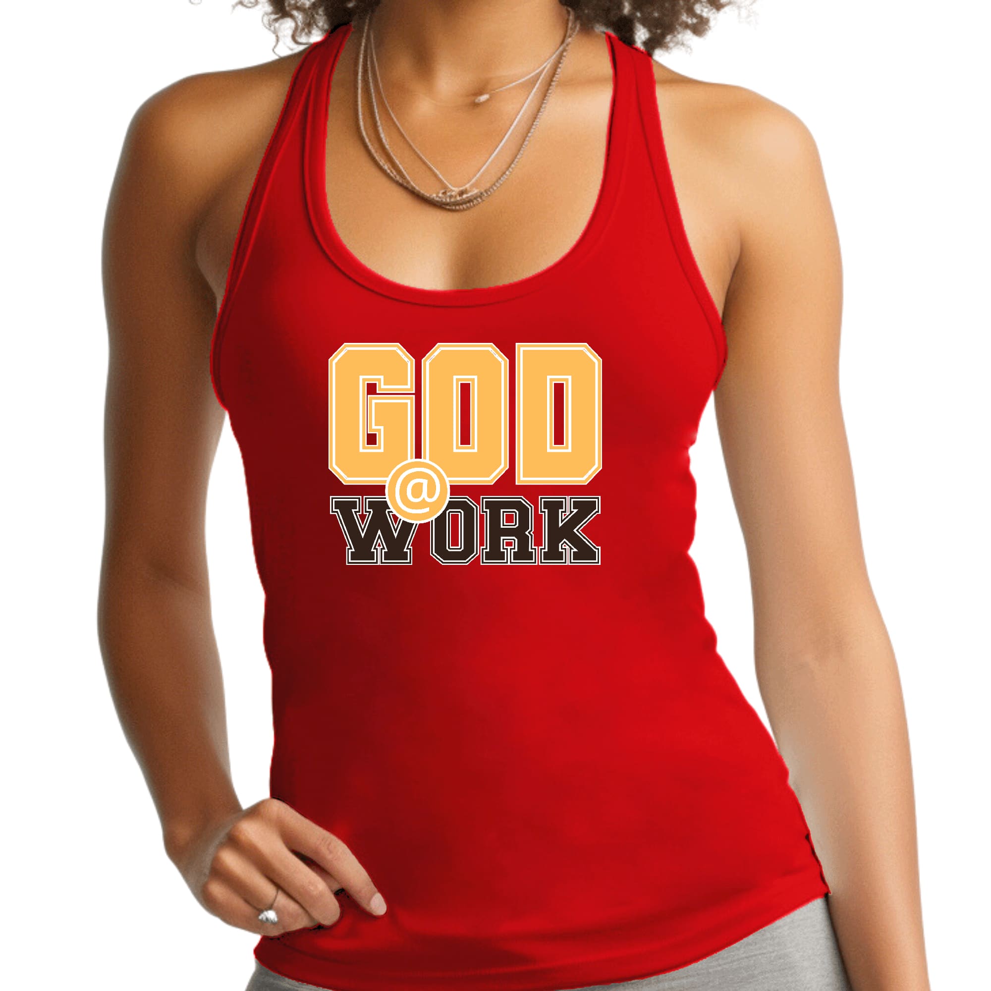 Womens Fitness Tank Top Graphic T-shirt - God @ Work Golden Yellow