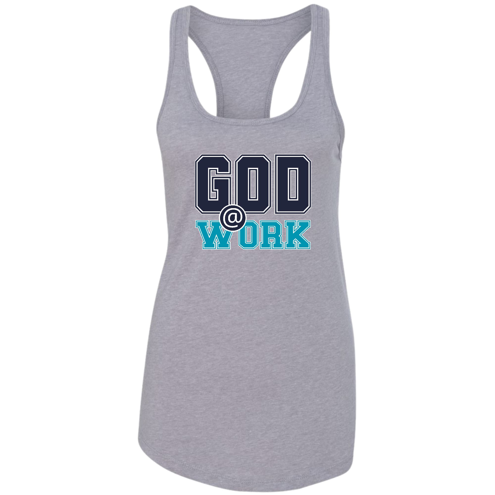 Womens Fitness Tank Top Graphic T-shirt - God @ Work Navy Blue