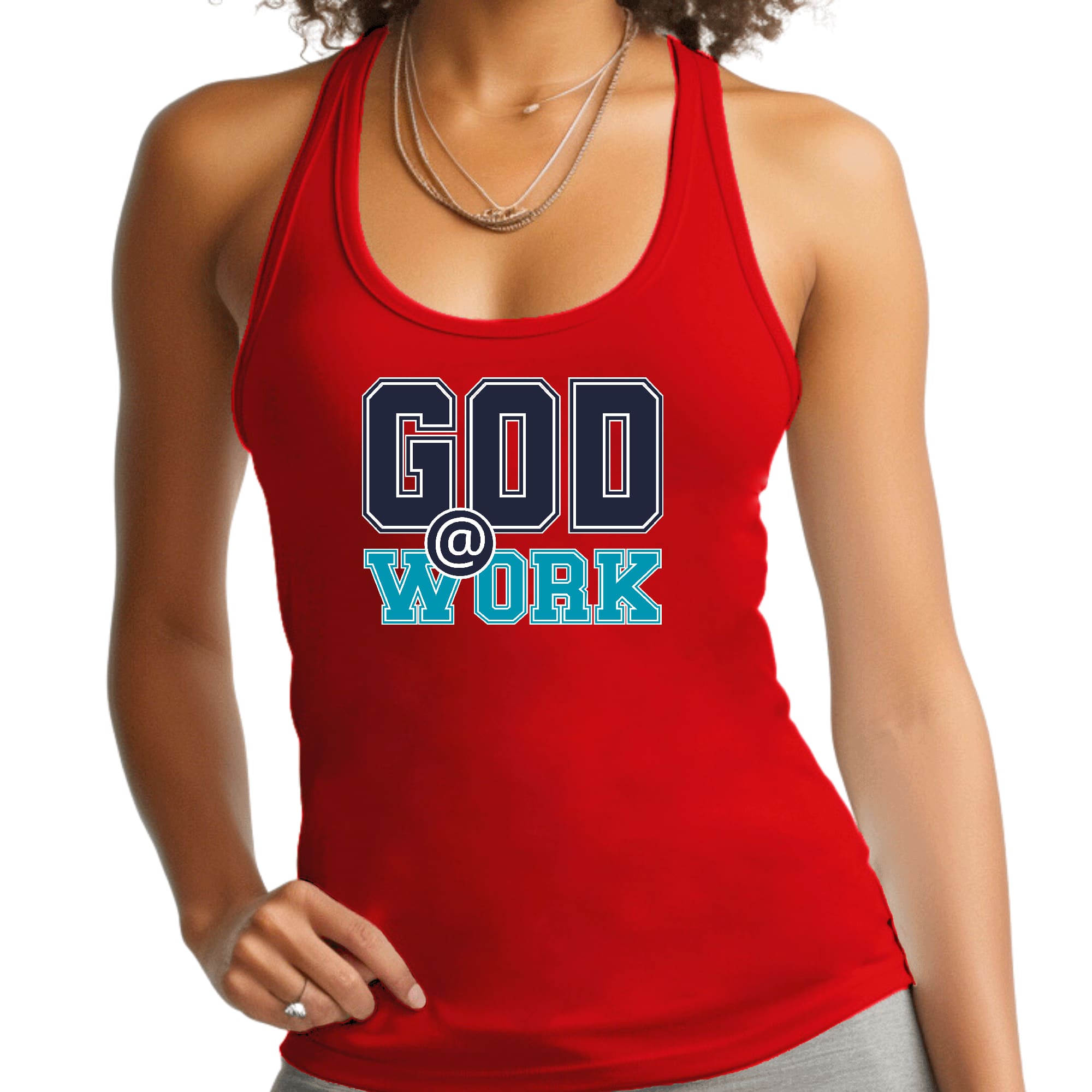 Womens Fitness Tank Top Graphic T-shirt - God @ Work Navy Blue