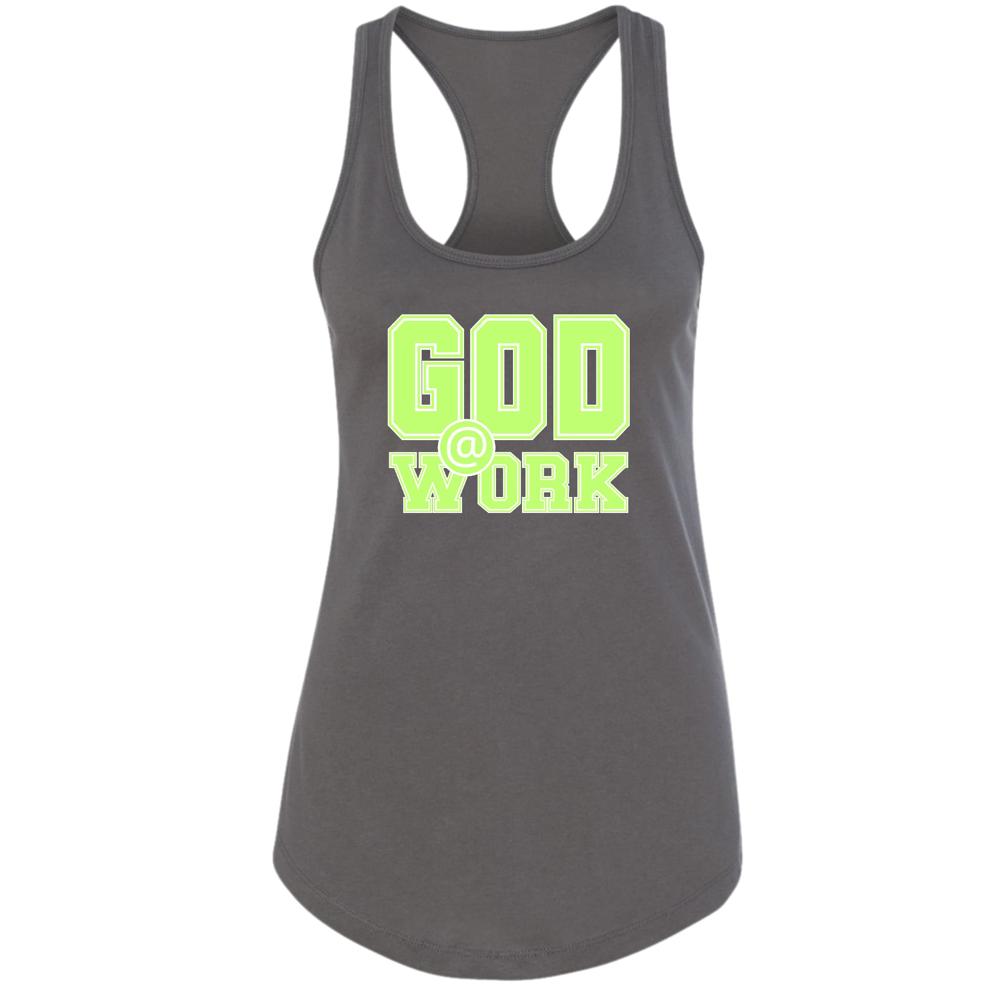 Womens Fitness Tank Top Graphic T-shirt - God @ Work Neon Green
