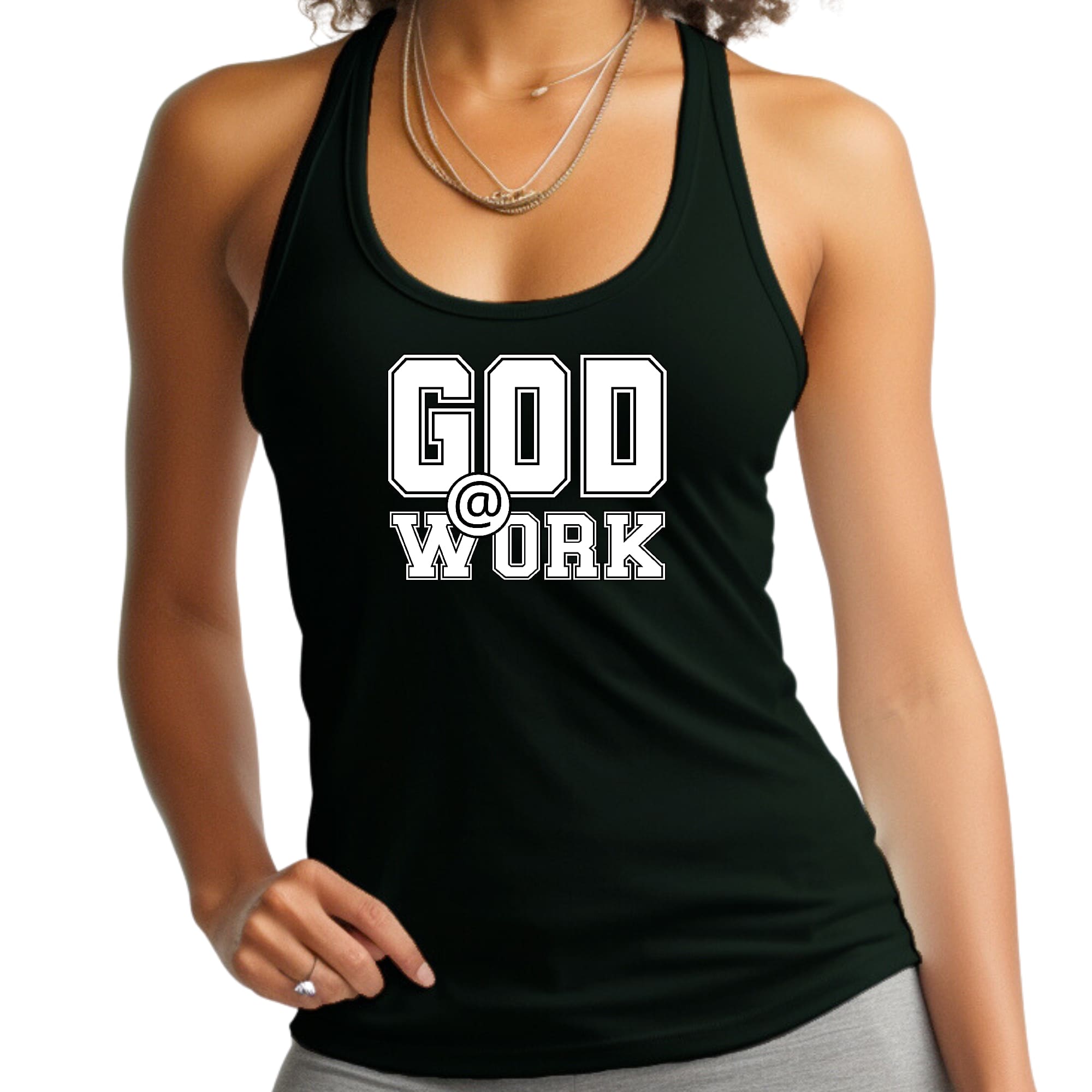 Womens Fitness Tank Top Graphic T-shirt - God @ Work Print