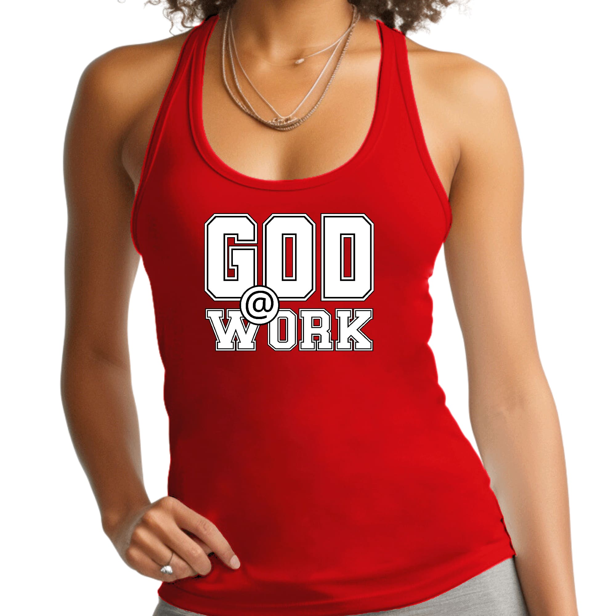 Womens Fitness Tank Top Graphic T-shirt - God @ Work Print