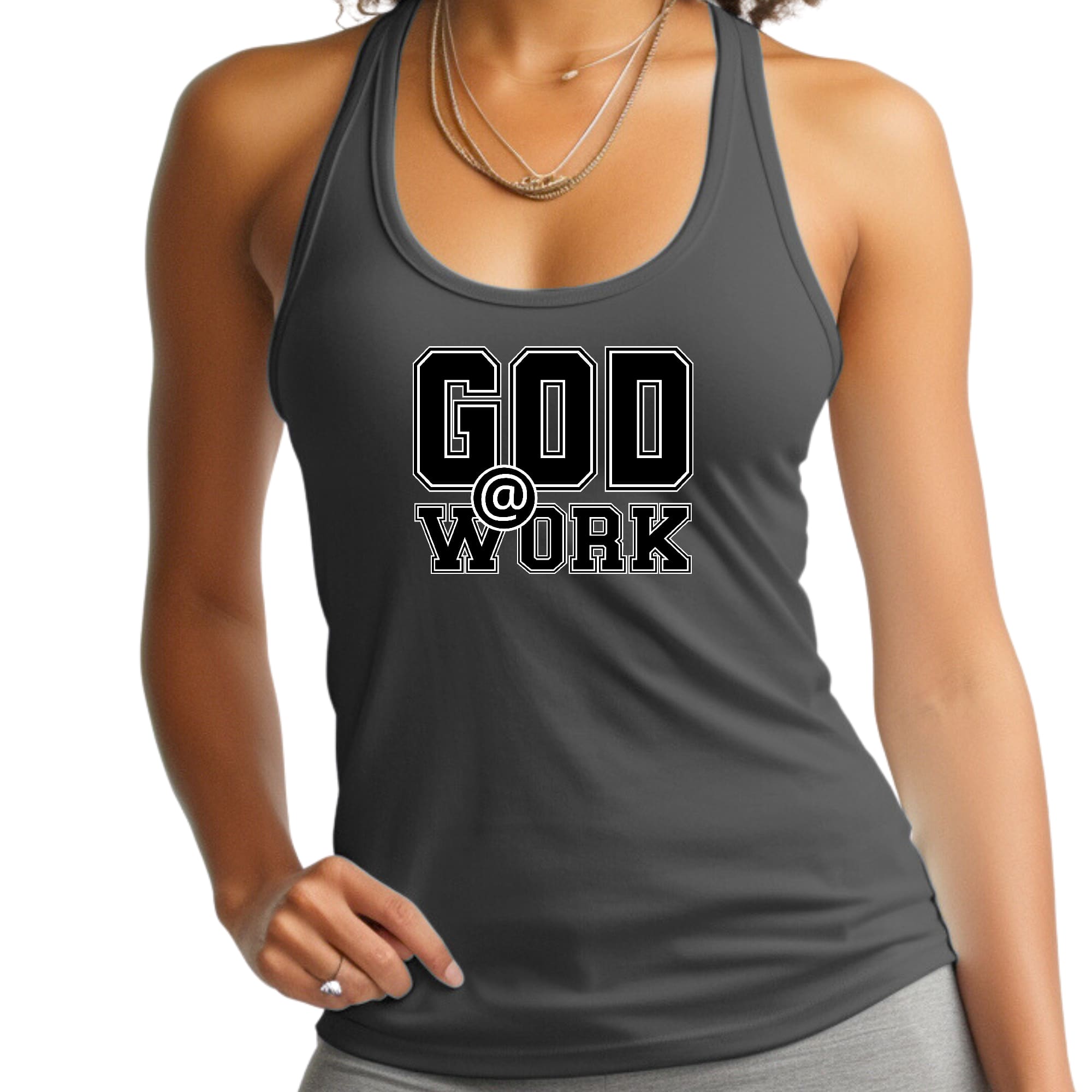 Womens Fitness Tank Top Graphic T-shirt - God @ Work Print