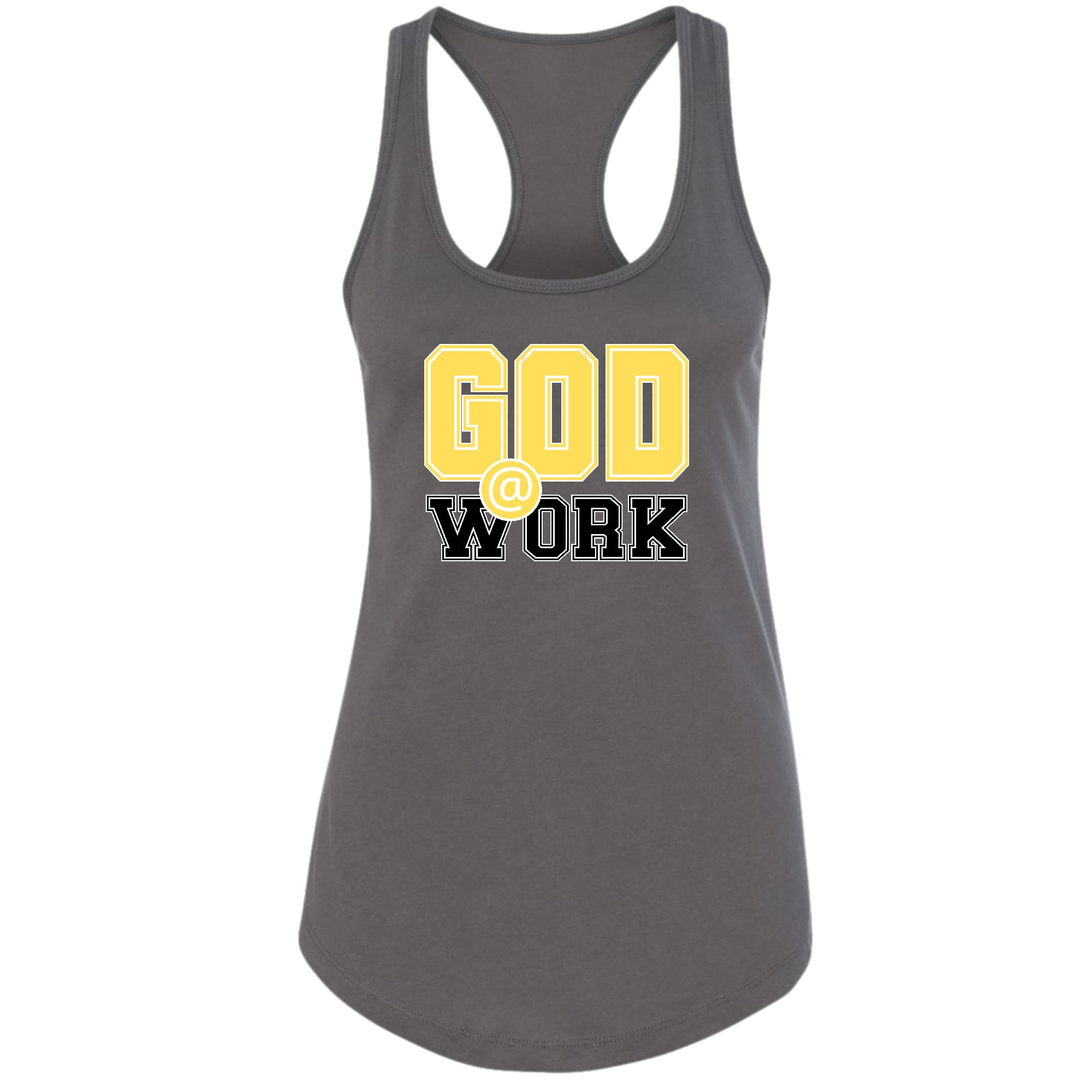 Womens Fitness Tank Top Graphic T-shirt - God @ Work Yellow and Black