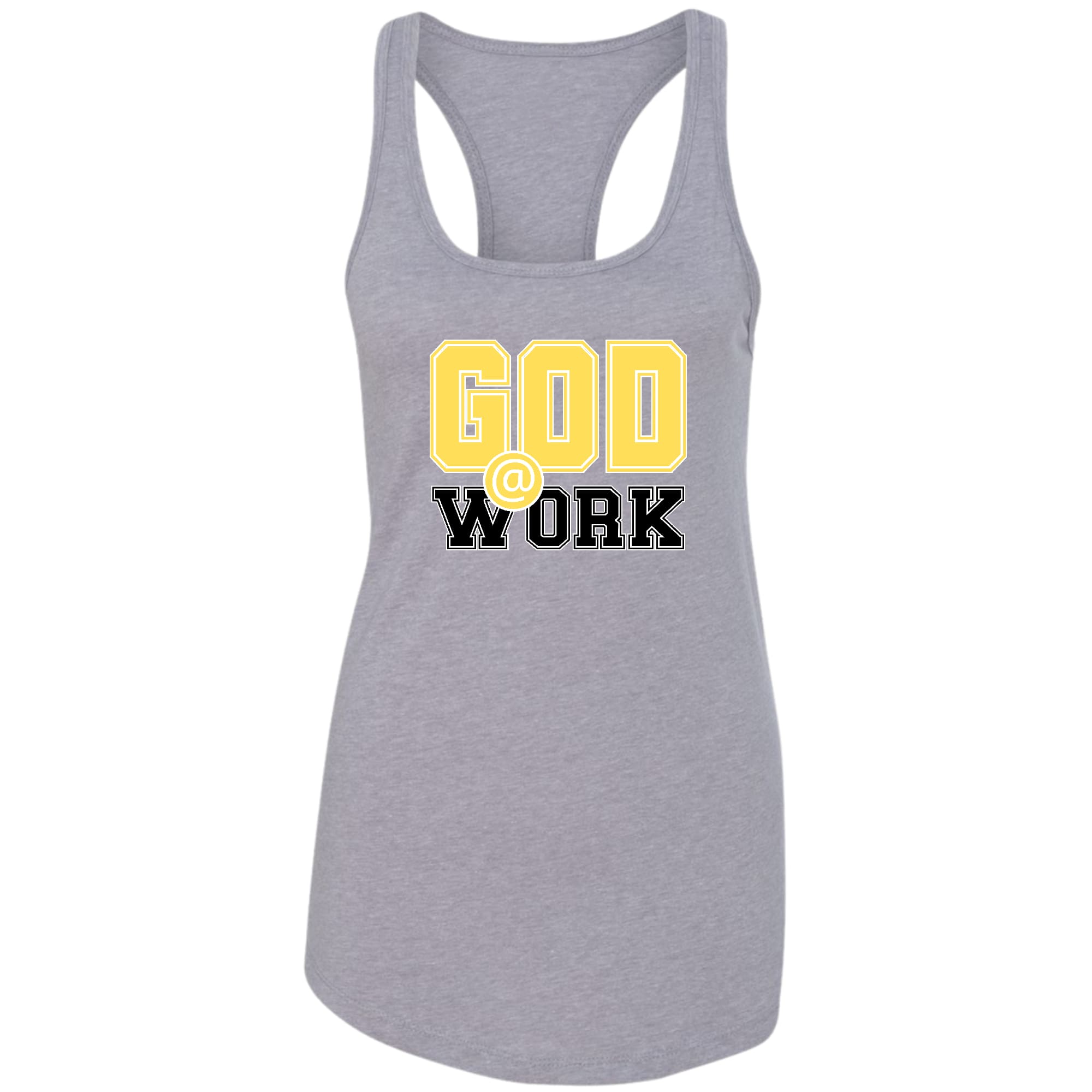 Womens Fitness Tank Top Graphic T-shirt - God @ Work Yellow and Black