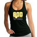 Womens Fitness Tank Top Graphic T-shirt - God @ Work Yellow and Black