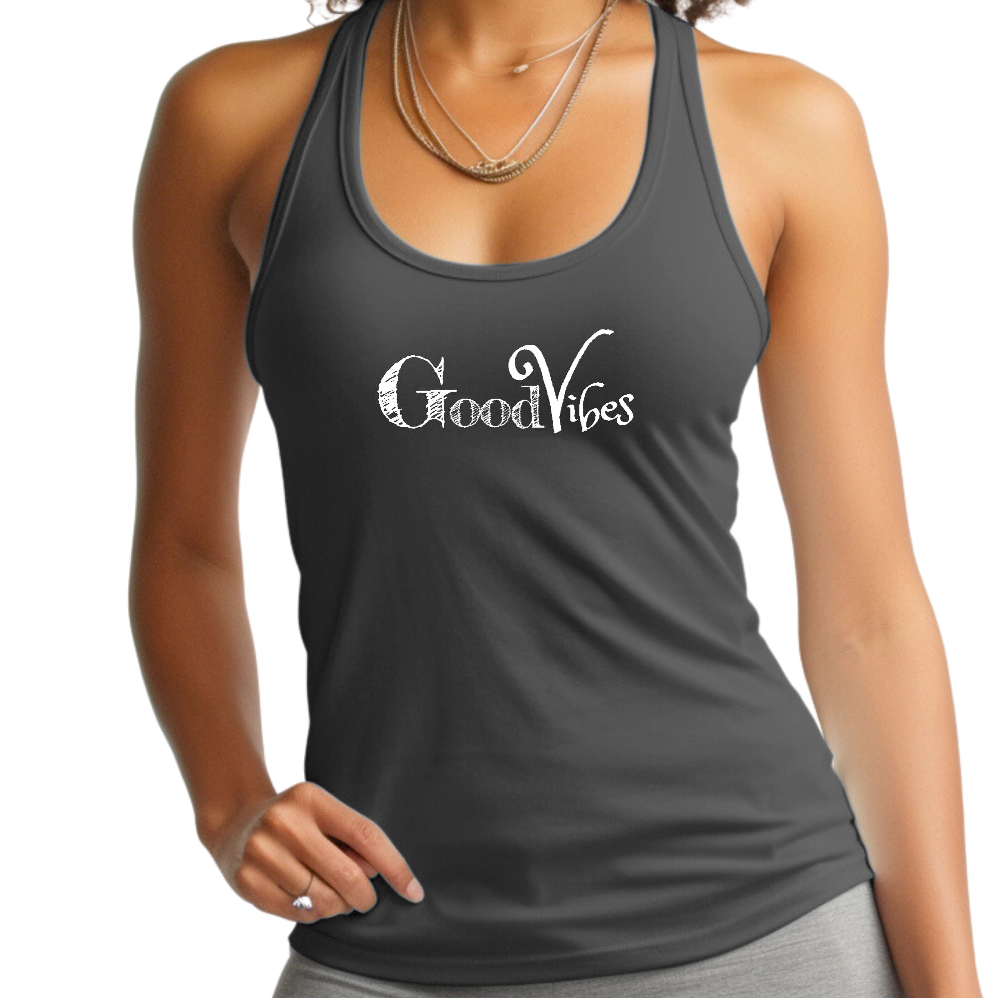 Womens Fitness Tank Top Graphic T-shirt Good Vibes White Print