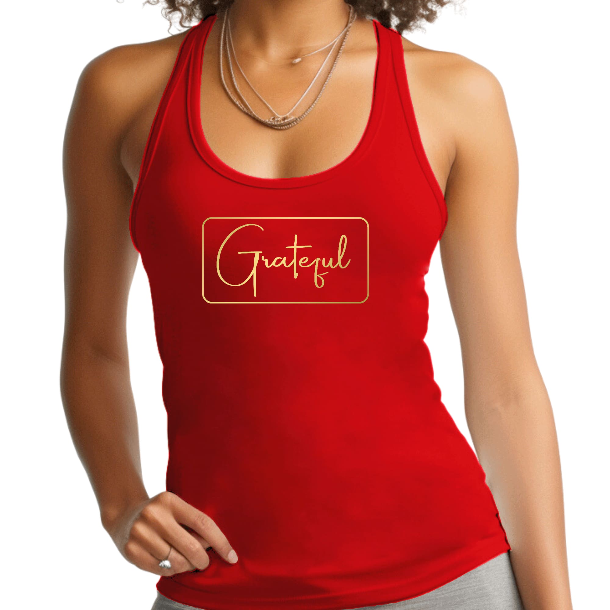 Womens Fitness Tank Top Graphic T-shirt Grateful - Metallic Gold