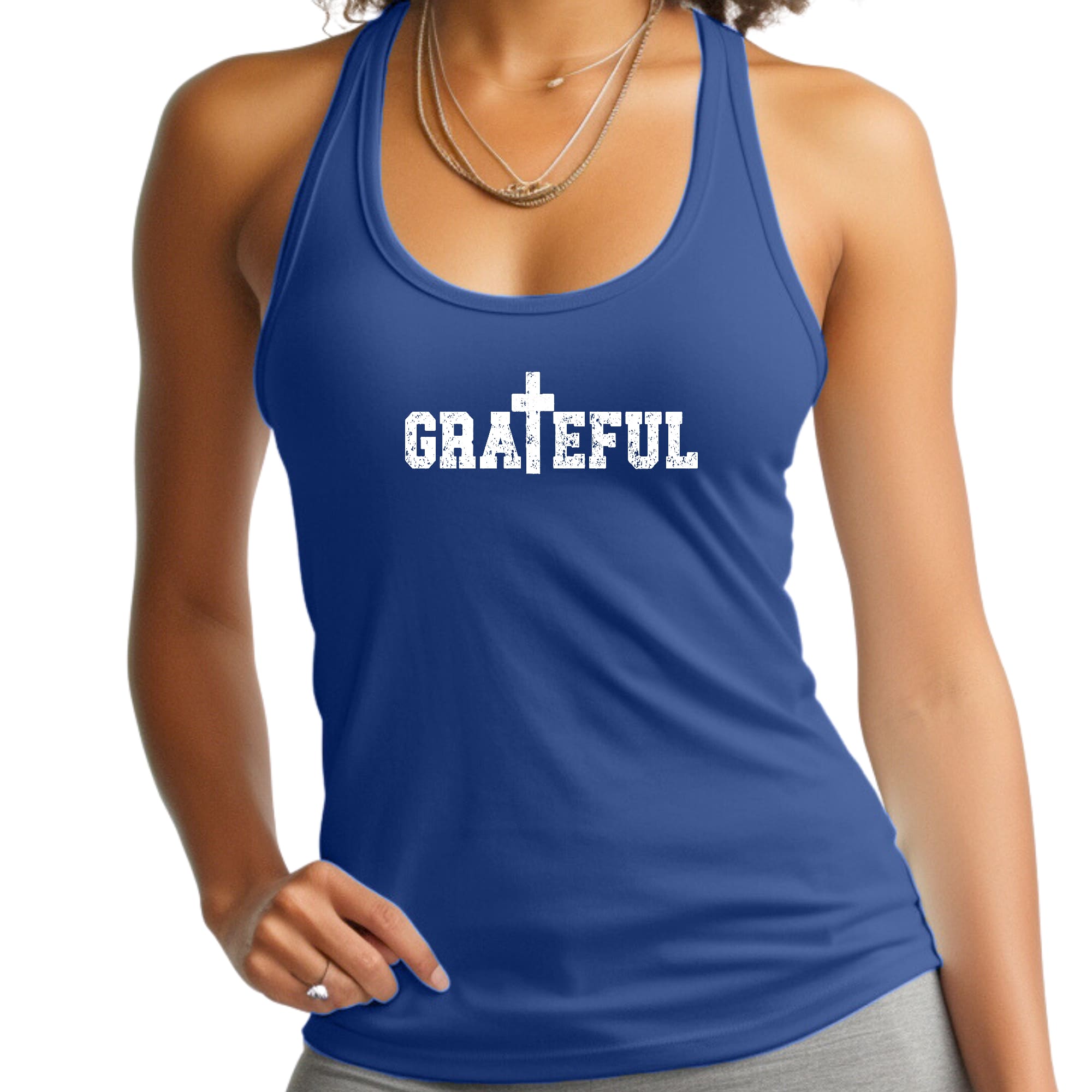 Womens Fitness Tank Top Graphic T-shirt Grateful Print