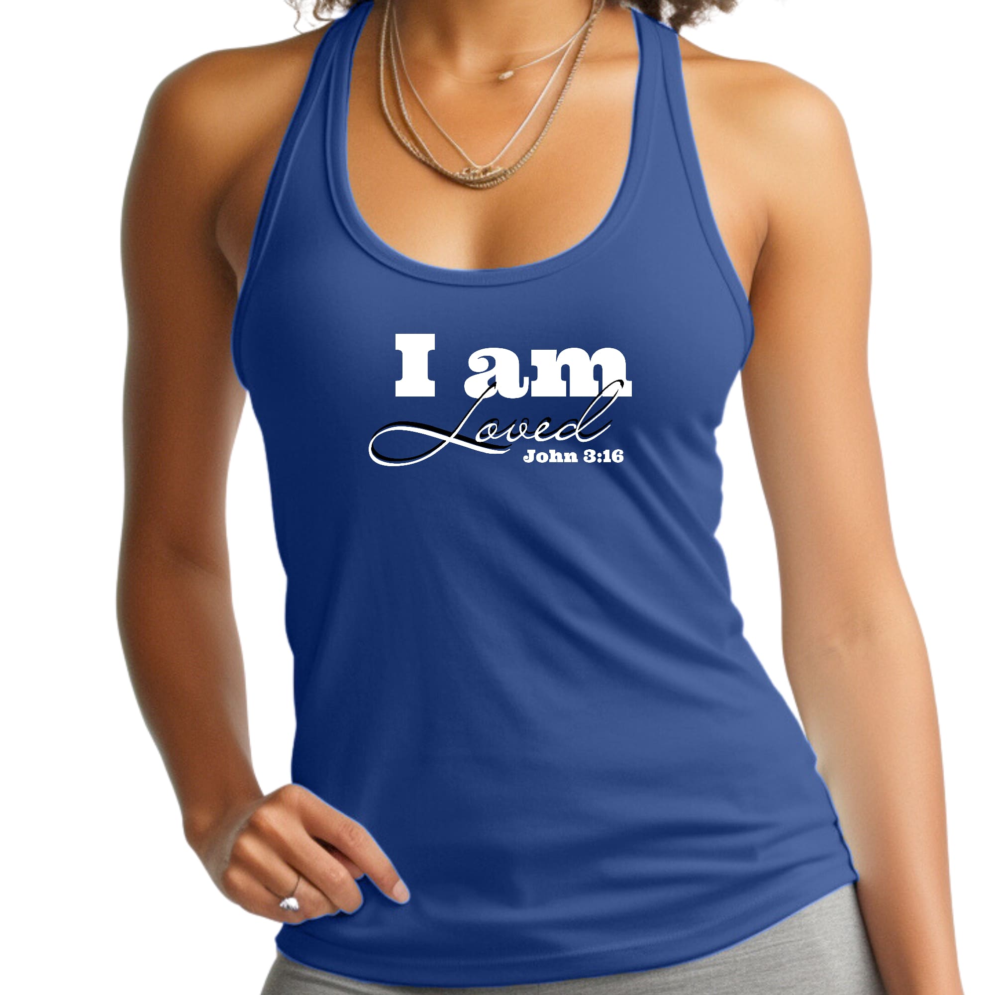 Womens Fitness Tank Top Graphic T-shirt i am Loved - John 3:16