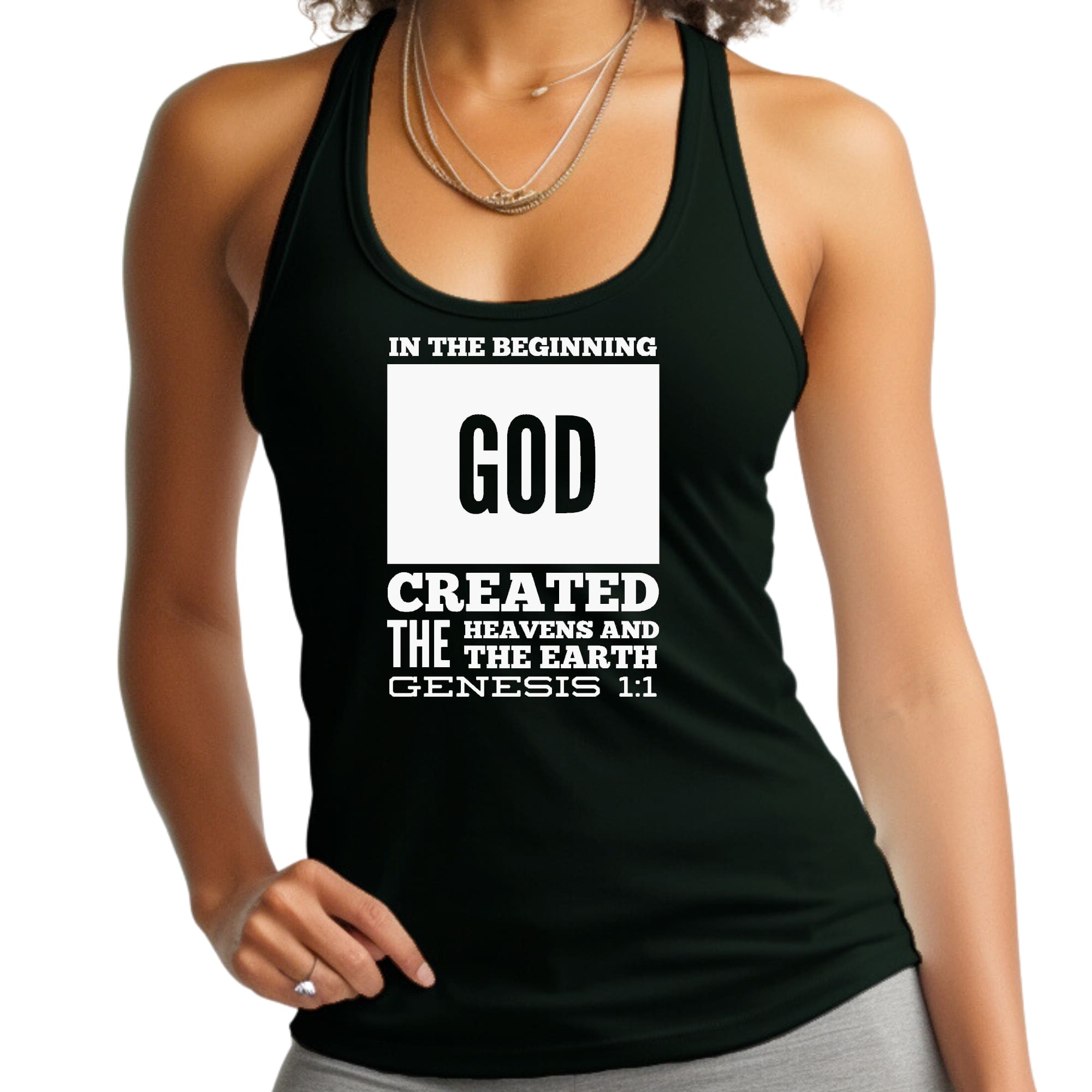 Womens Fitness Tank Top Graphic T-shirt in the Beginning Print