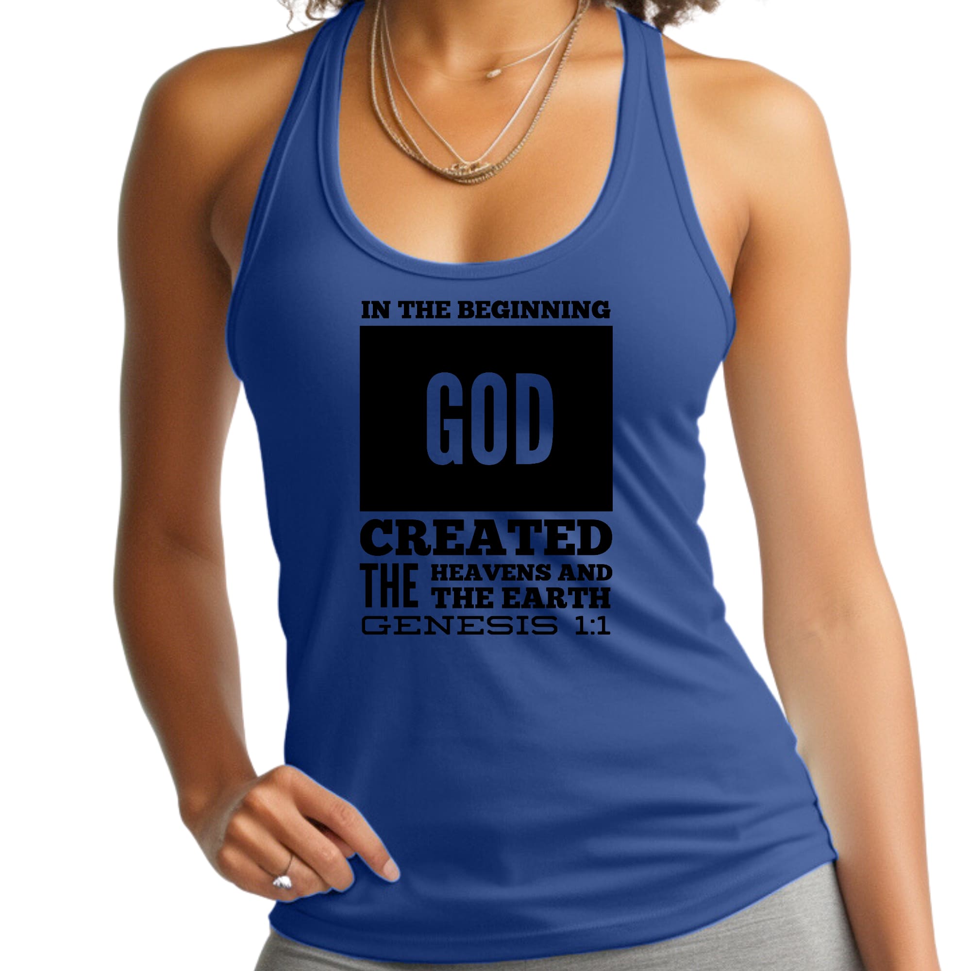 Womens Fitness Tank Top Graphic T-shirt - in the Beginning Print
