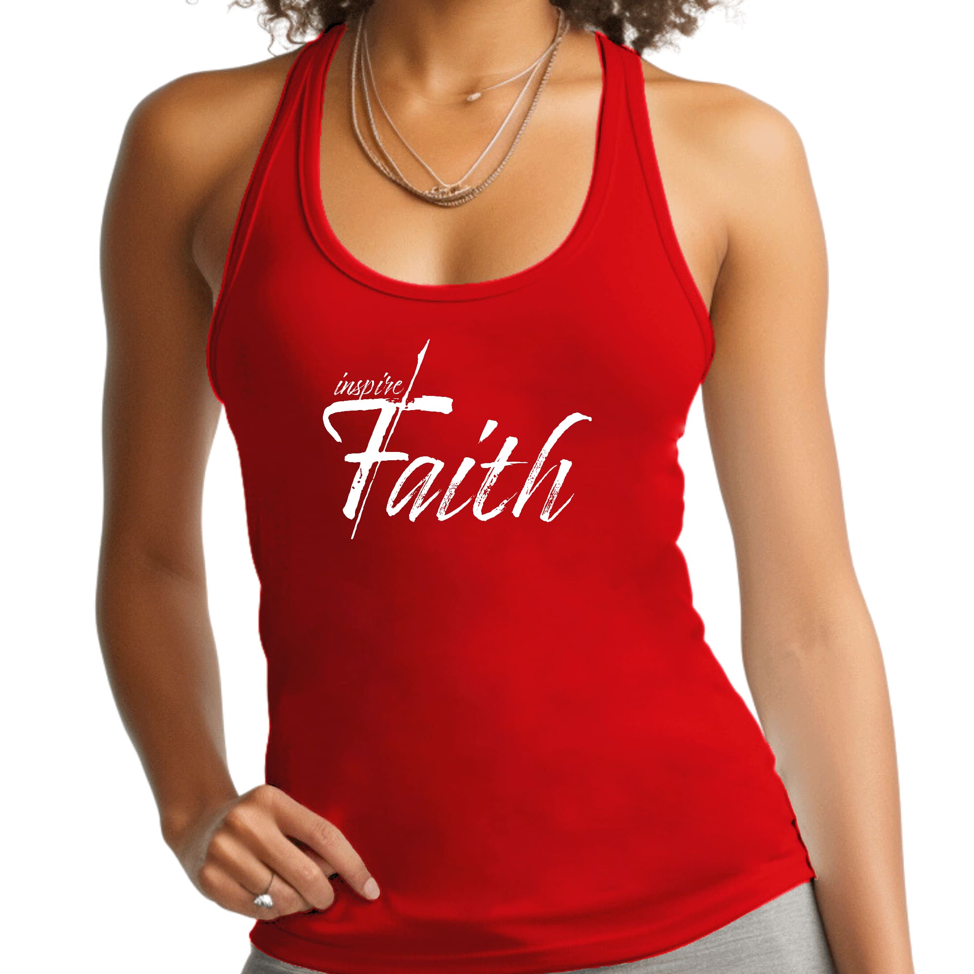 Womens Fitness Tank Top Graphic T-shirt Inspire Faith White Print