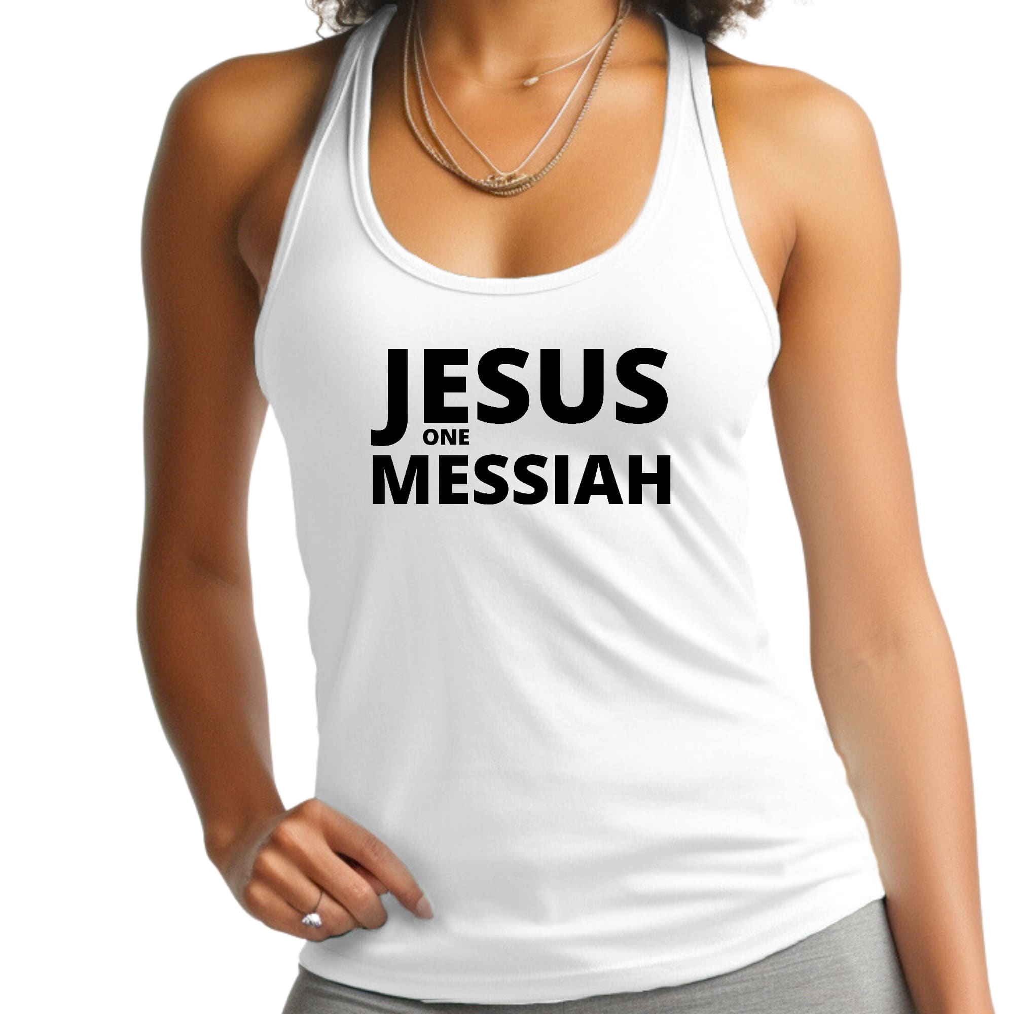 Womens Fitness Tank Top Graphic T-shirt - Jesus one Messiah Black