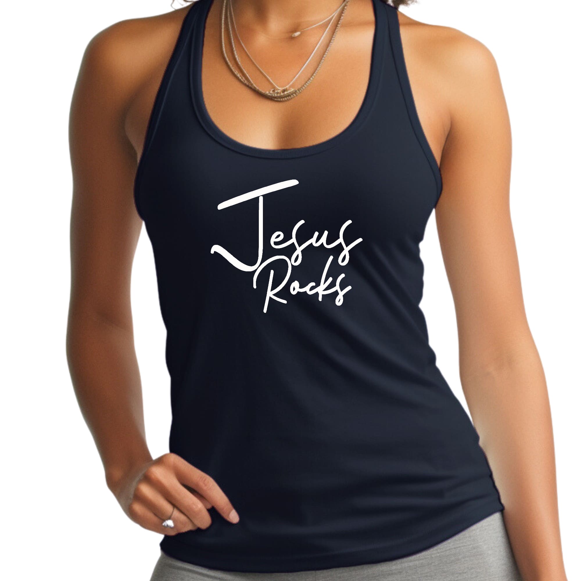 Womens Fitness Tank Top Graphic T-shirt Jesus Rocks Print