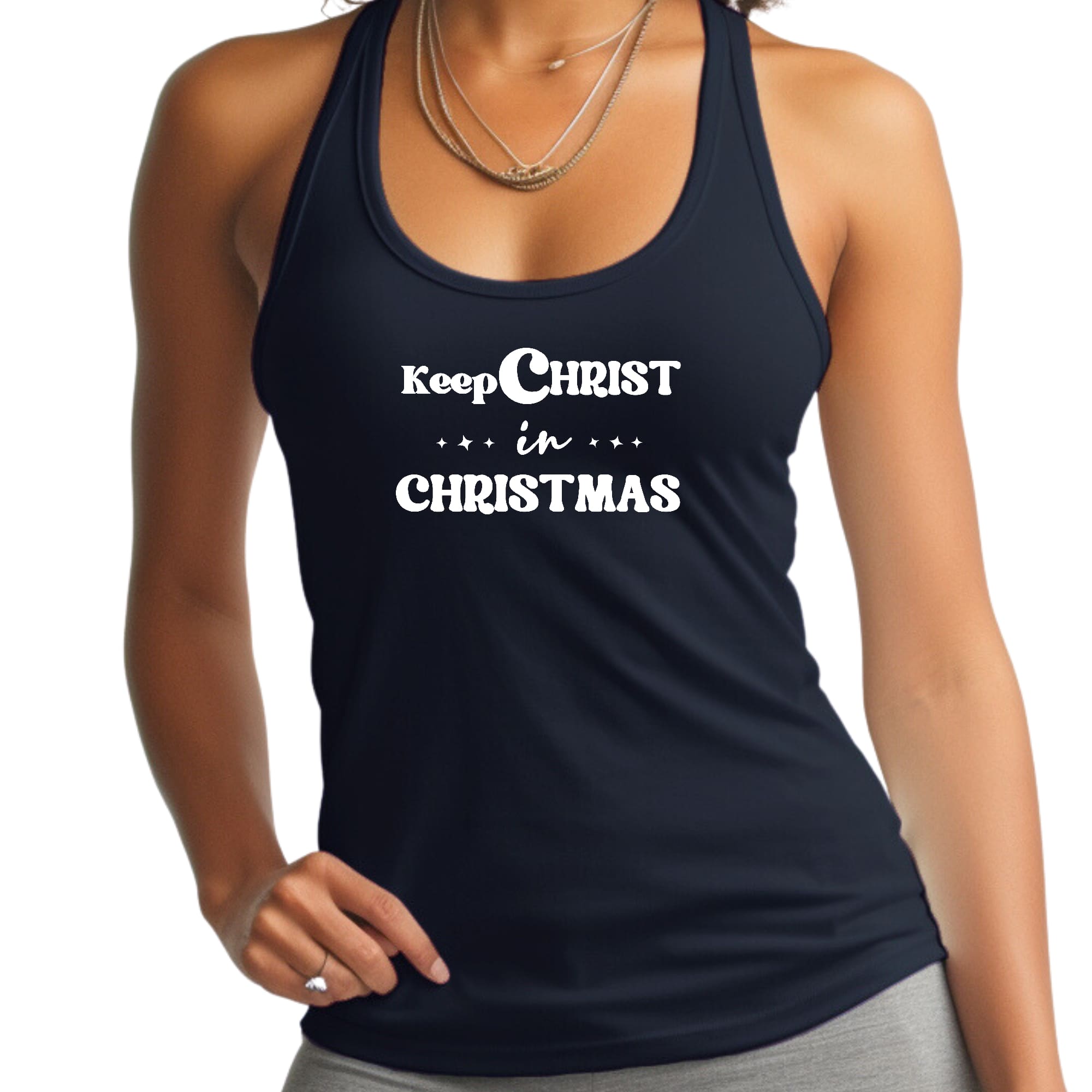Womens Fitness Tank Top Graphic T-shirt Keep Christ in Christmas