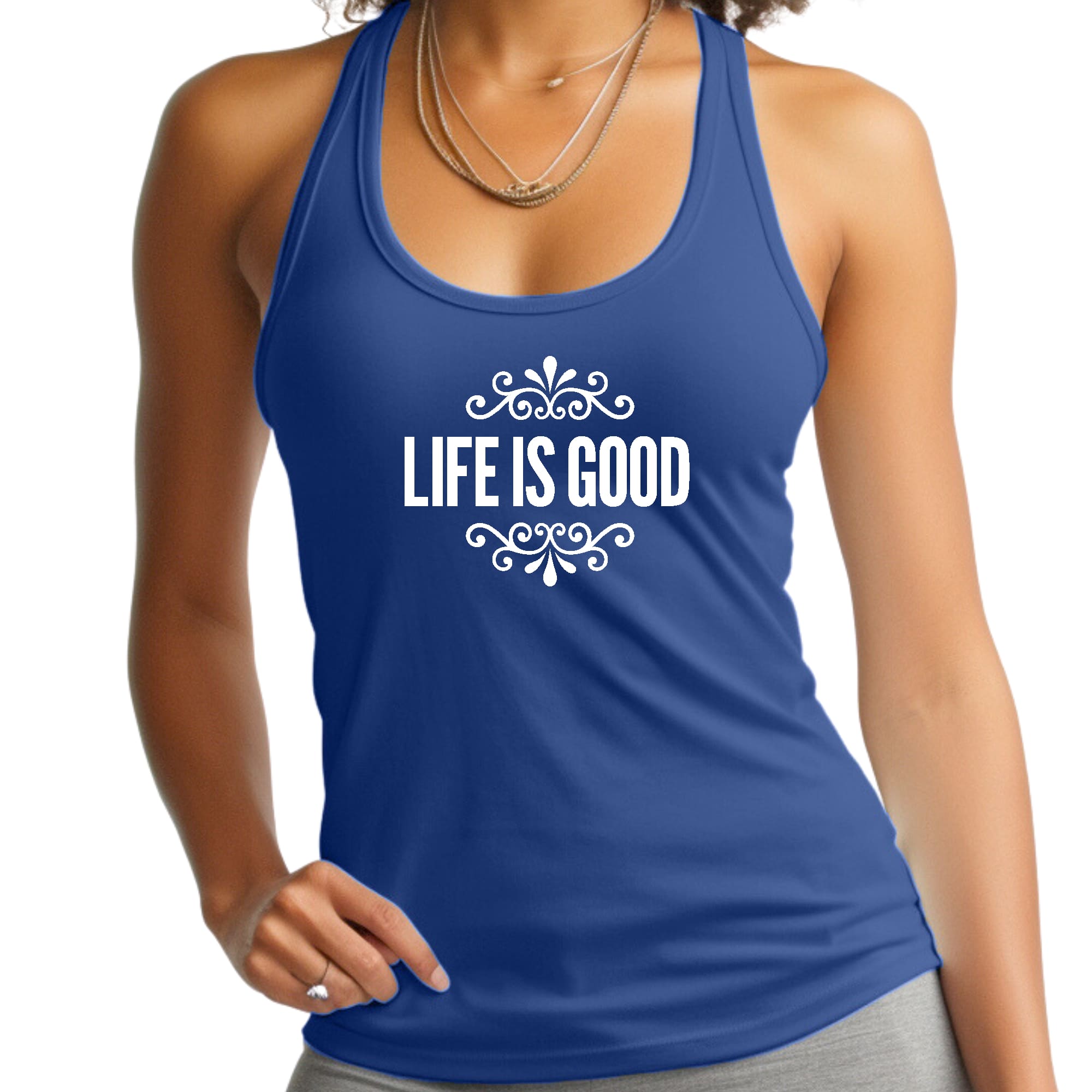 Womens Fitness Tank Top Graphic T-shirt Life is Good Word Art