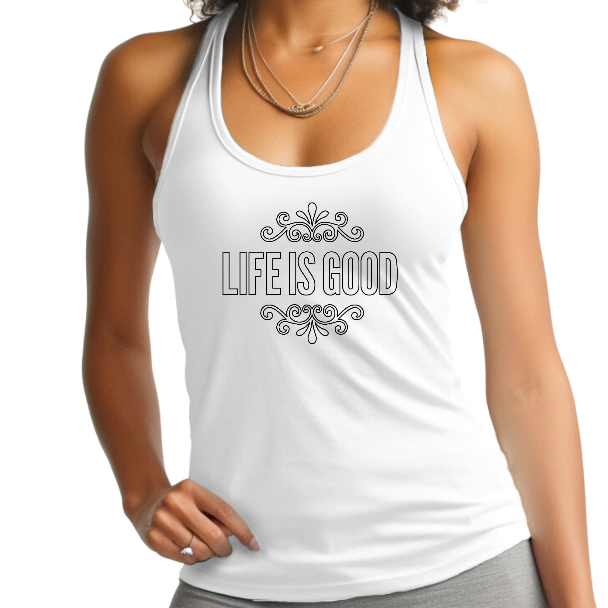 Womens Fitness Tank Top Graphic T-shirt - Life is Good Word Art